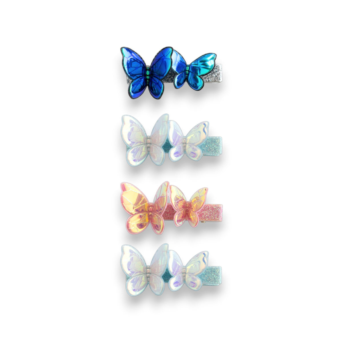 4pk Girls' 2“ 3D Glossy Holographic Butterfly Hair Clips - Summer Crystal®