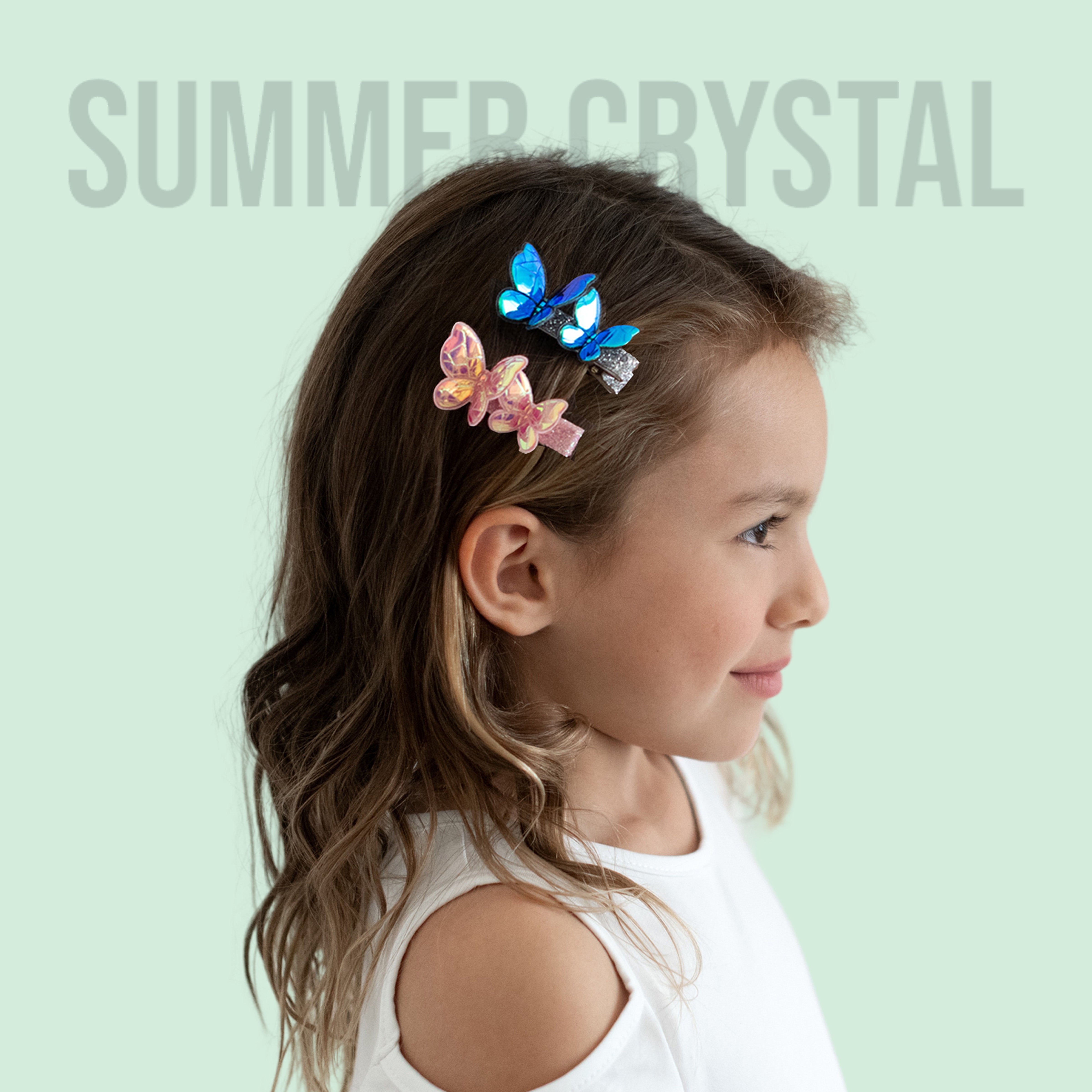 4pk Girls' 2“ 3D Glossy Holographic Butterfly Hair Clips - Summer Crystal®