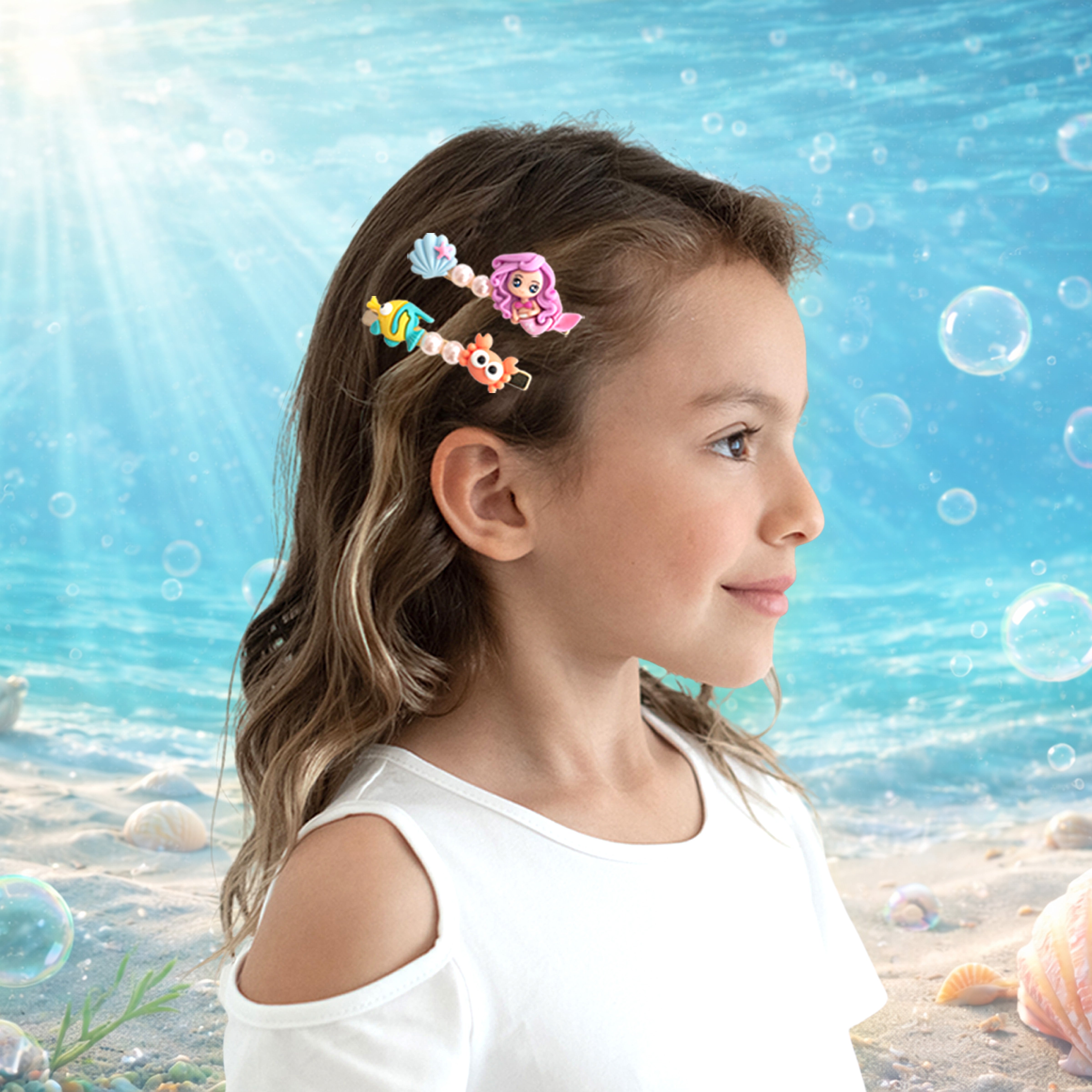 Summer Crystal - Pearls Mermaid Sea Life Hair Clips - 4 Pack