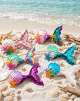 Girls' Sparkly Glitter Sequin Mermaid Tail with Starry Shell Hair Clip