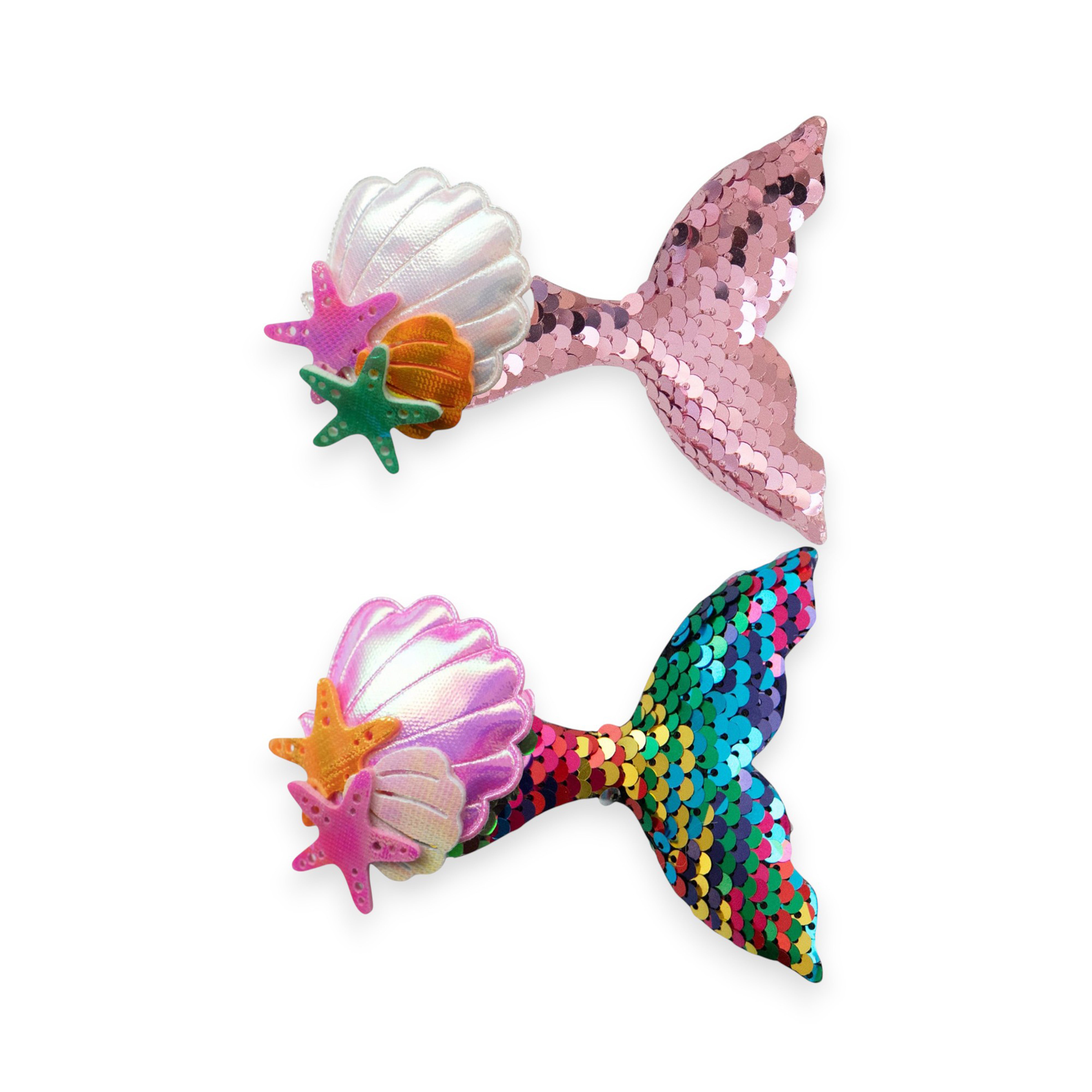 Girls' Sparkly Glitter Sequin Mermaid Tail with Starry Shell Hair Clip