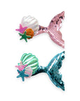 Girls' Sparkly Glitter Sequin Mermaid Tail with Starry Shell Hair Clip