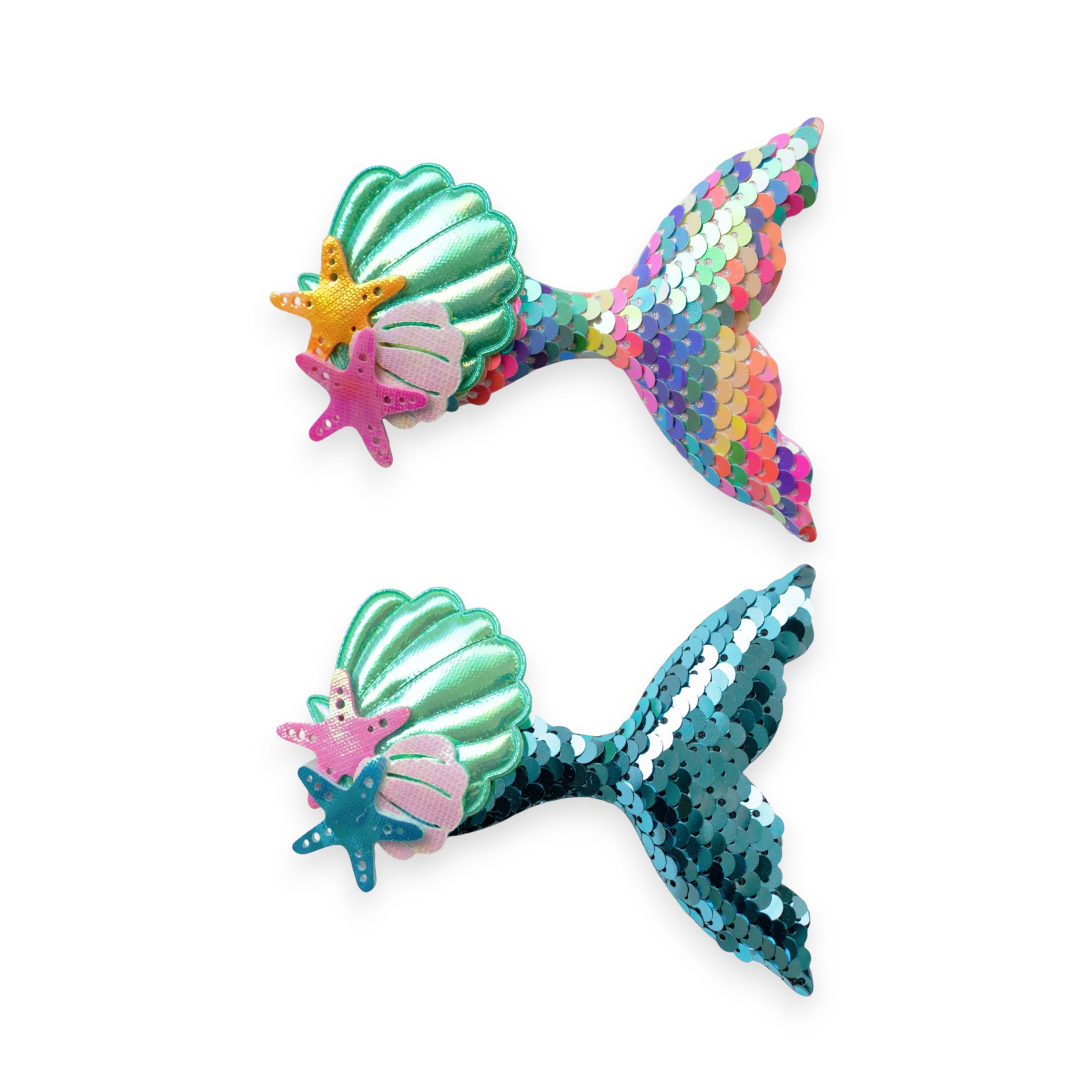 Girls' Sparkly Glitter Sequin Mermaid Tail with Starry Shell Hair Clip