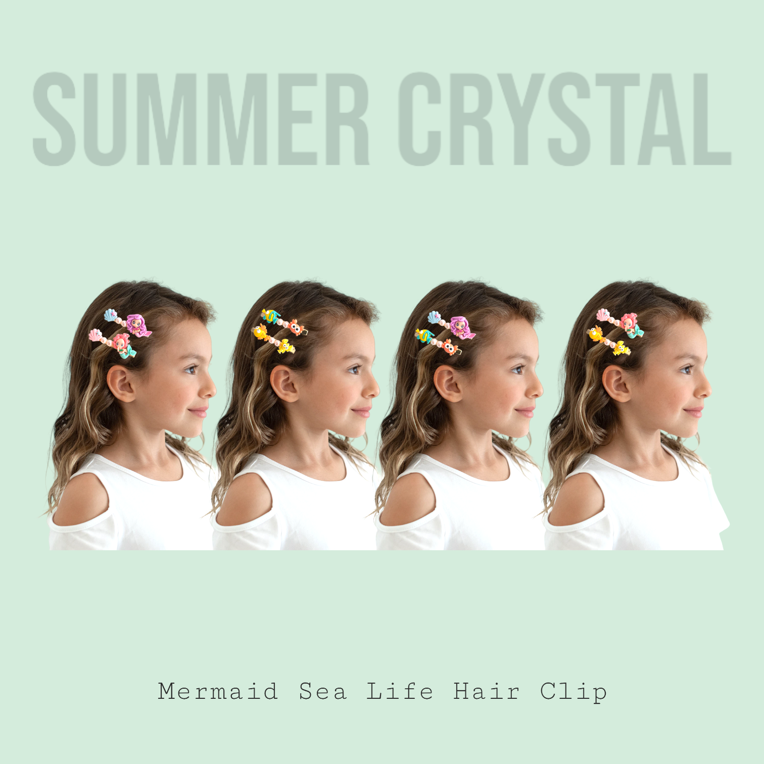 Summer Crystal Pearls Mermaid Sea Life Hair Clips - Set of 2 Pairs