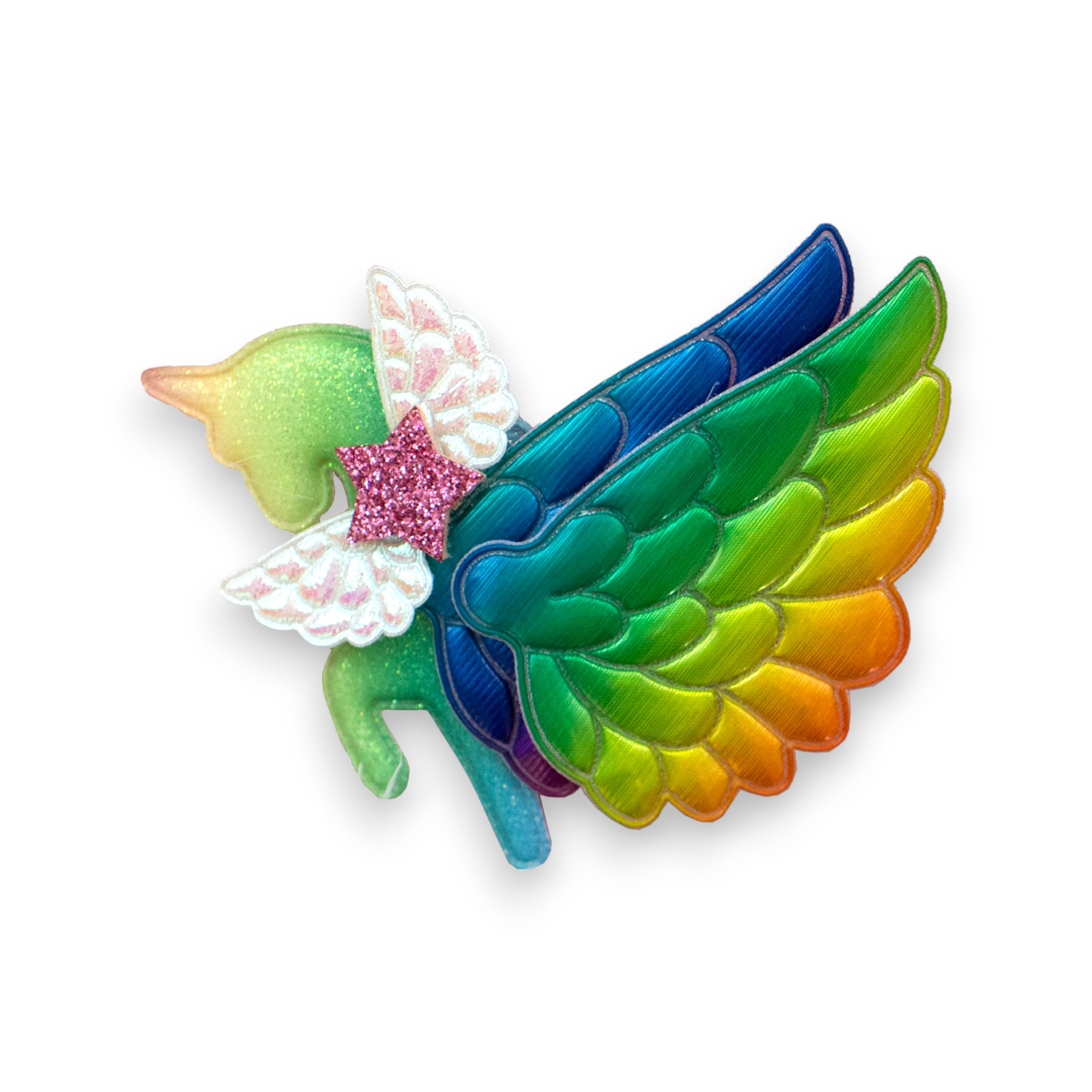 Summer Crystal - Winged Ombre Rainbow Unicorn Hair Clip - 1 Pack