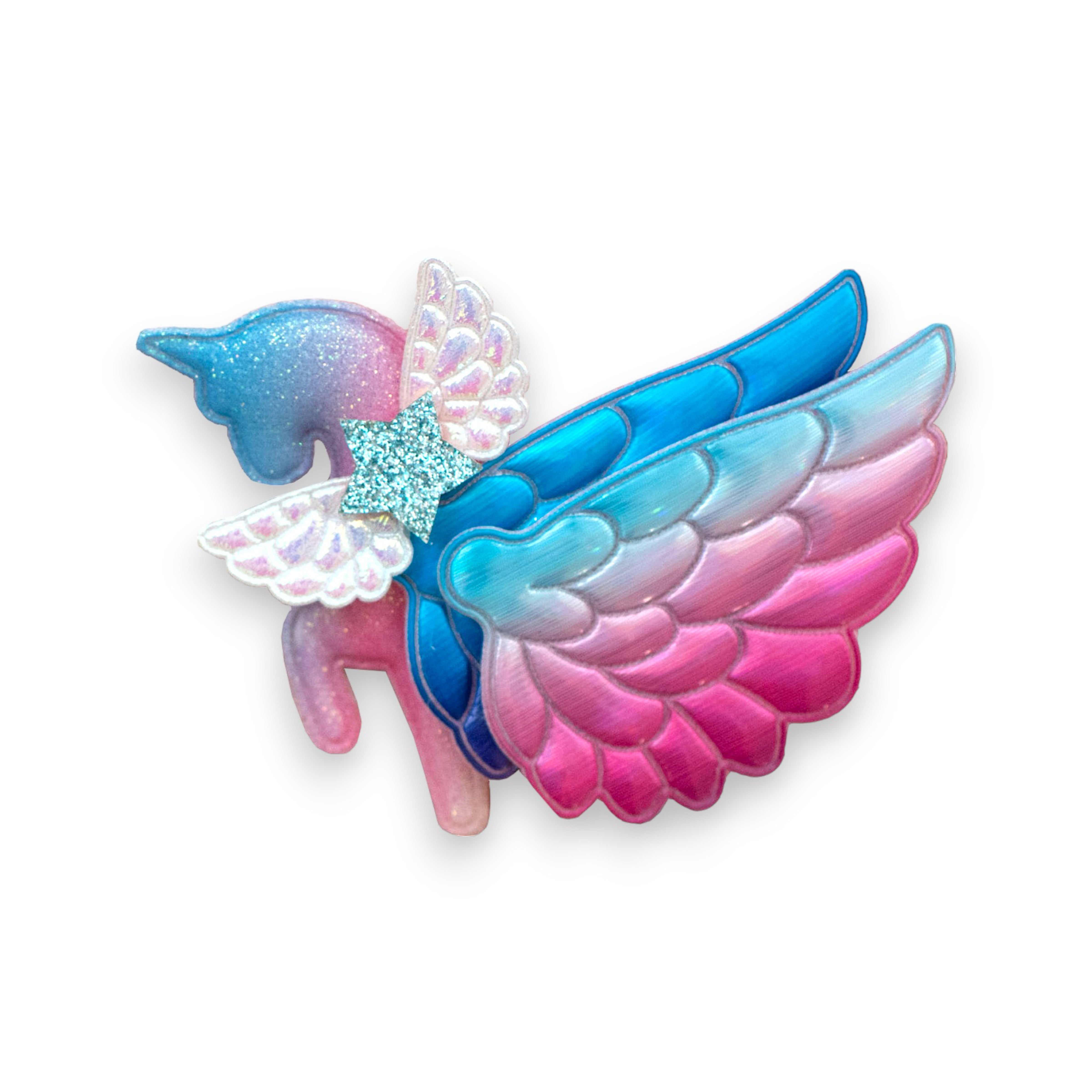 Summer Crystal - Winged Ombre Rainbow Unicorn Hair Clip - 1 Pack