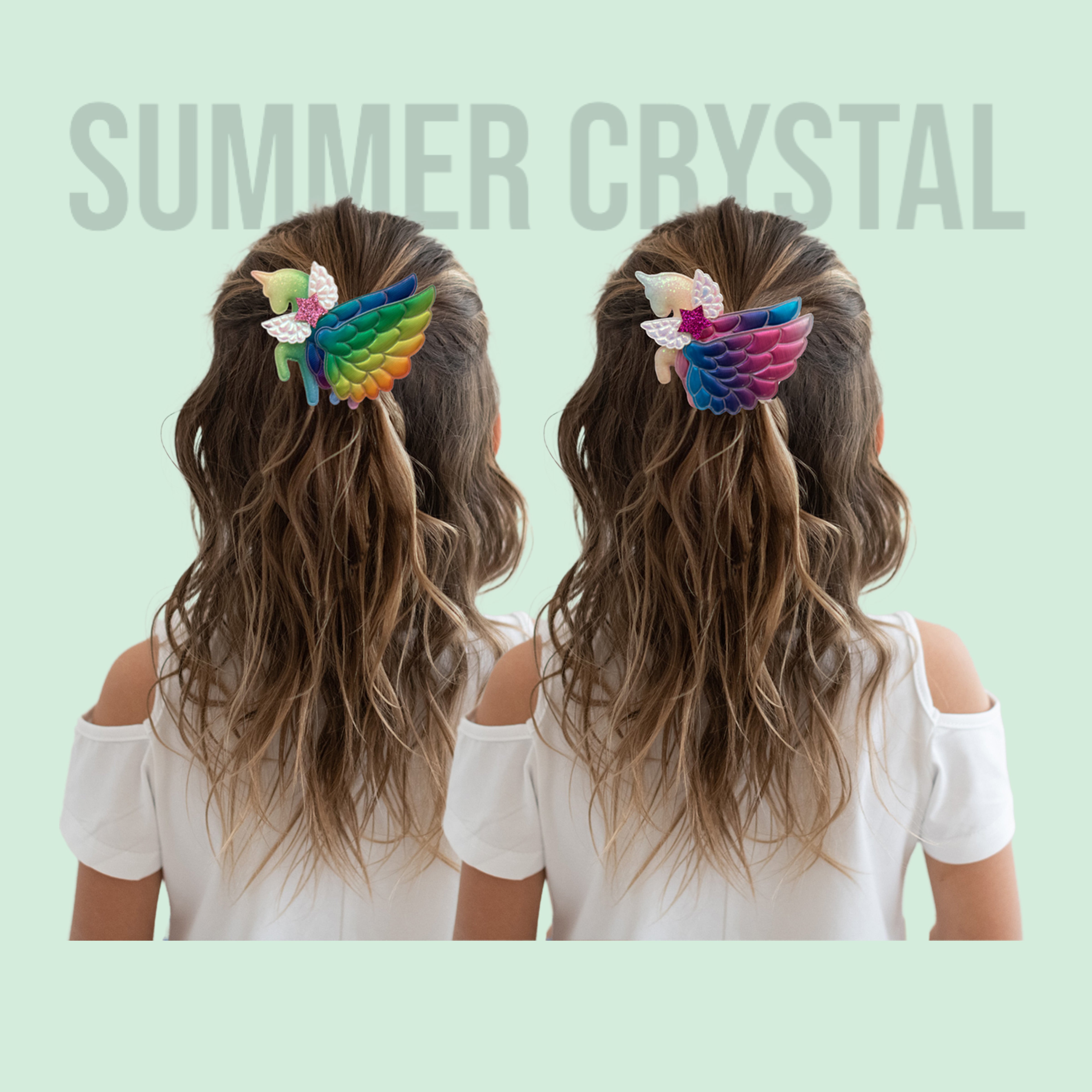 Summer Crystal - Winged Ombre Rainbow Unicorn Hair Clip - 1 Pack