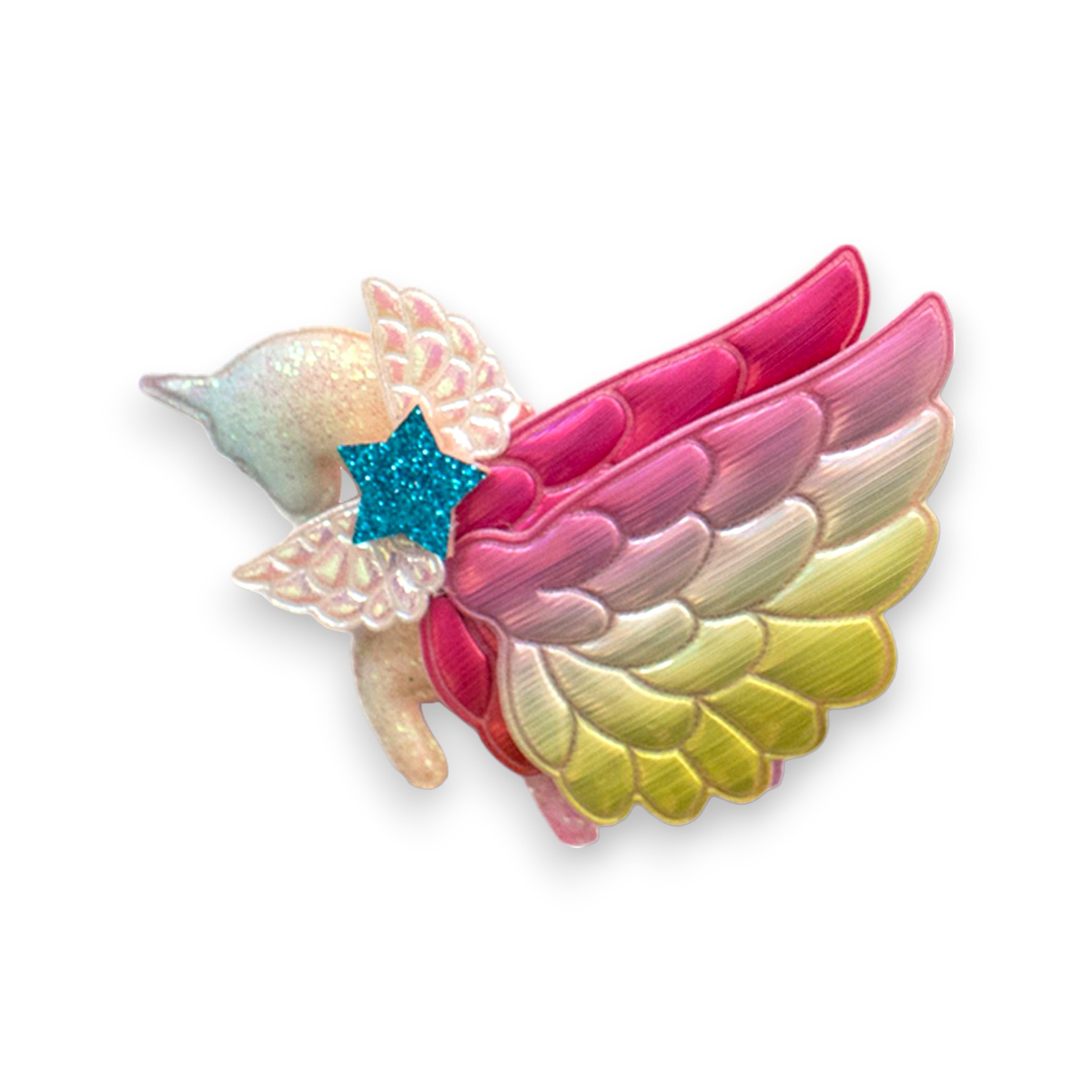Summer Crystal - Winged Ombre Rainbow Unicorn Hair Clip - 1 Pack