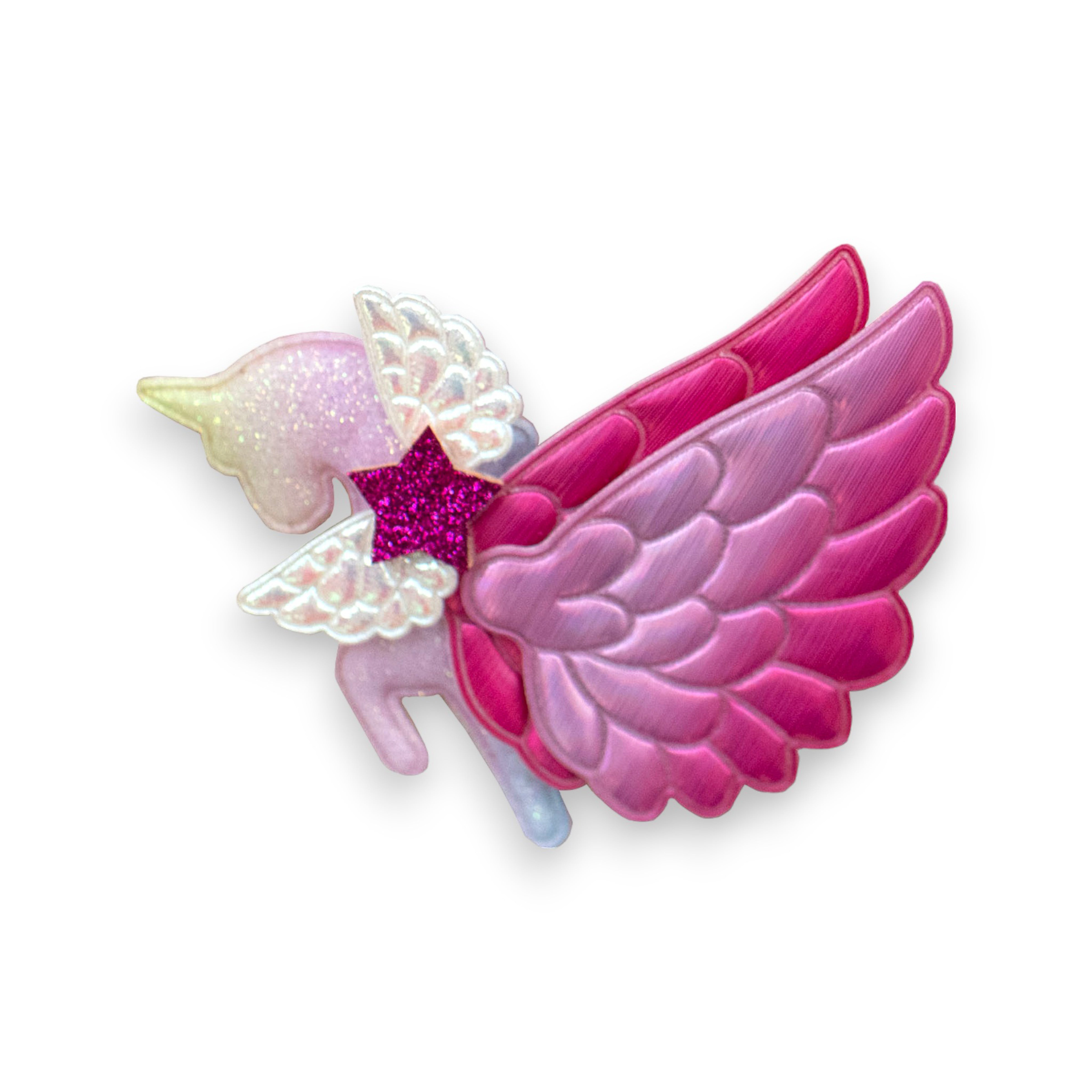 Summer Crystal - Winged Ombre Rainbow Unicorn Hair Clip - 1 Pack