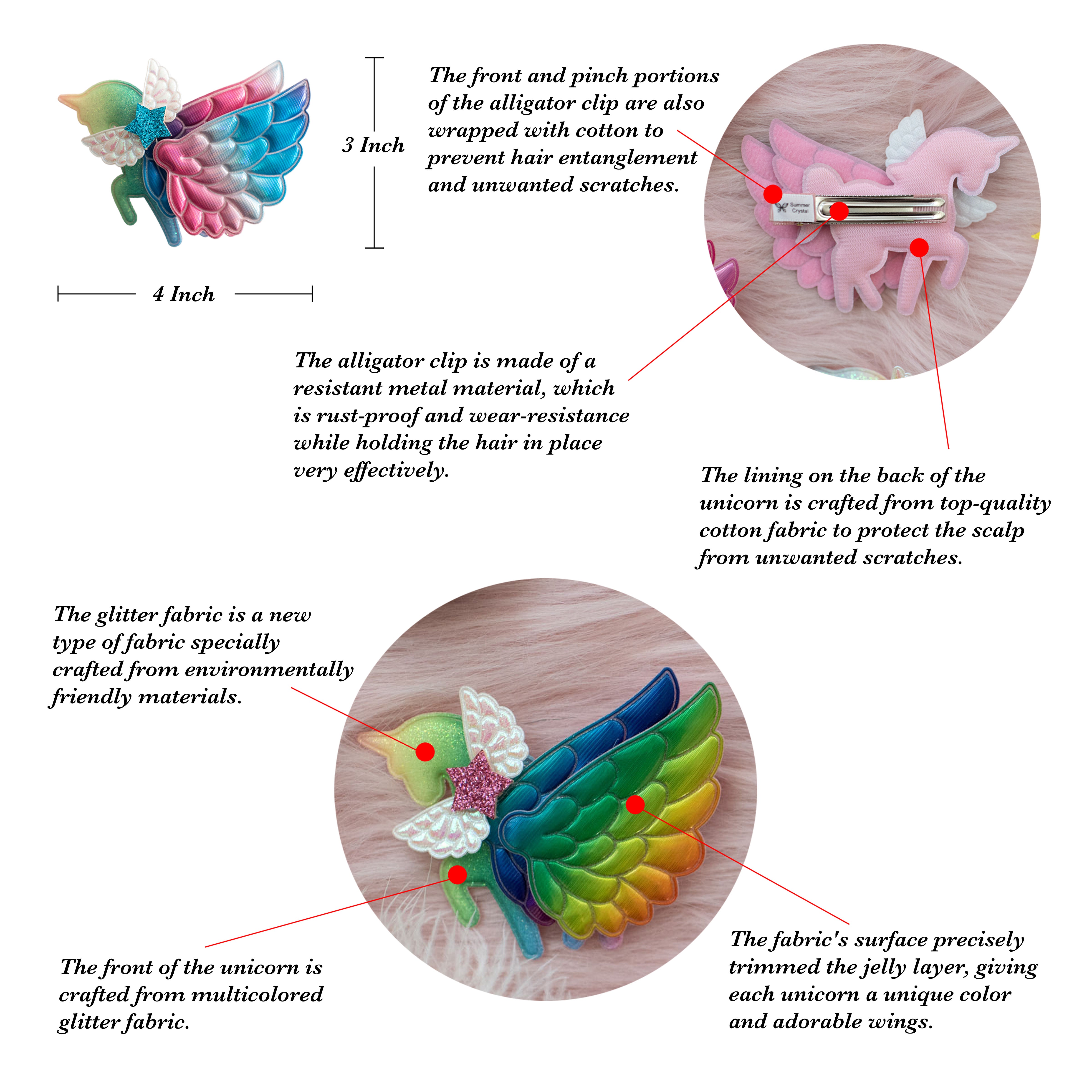 Summer Crystal - Winged Ombre Rainbow Unicorn Hair Clip - 1 Pack