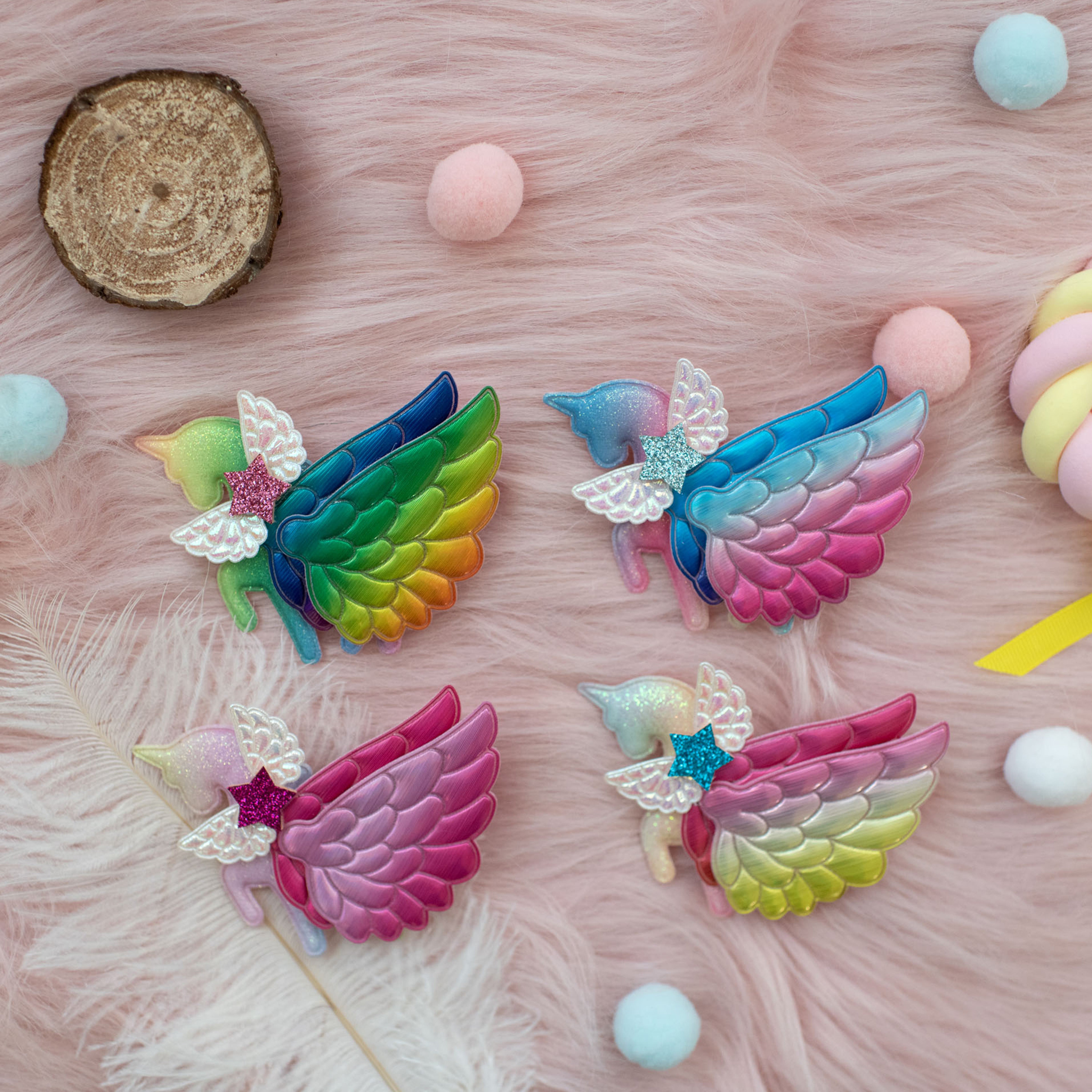 Summer Crystal - Winged Ombre Rainbow Unicorn Hair Clip - 1 Pack