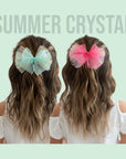 Summer Crystal Organza Tulle Large Bow Hair Clip