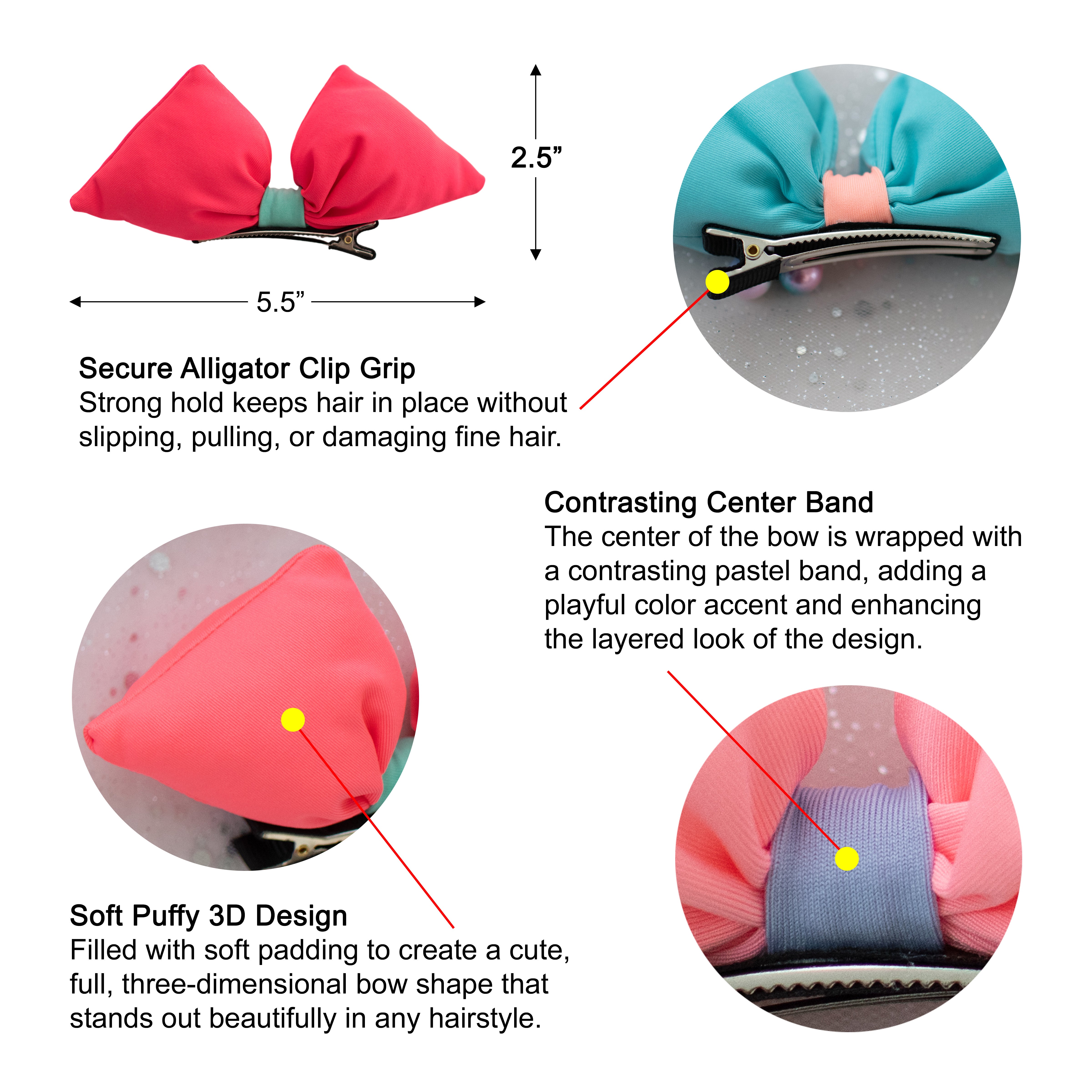 Summer Crystal – Pastel Puffy Bow Hair Clip – 1 Pack