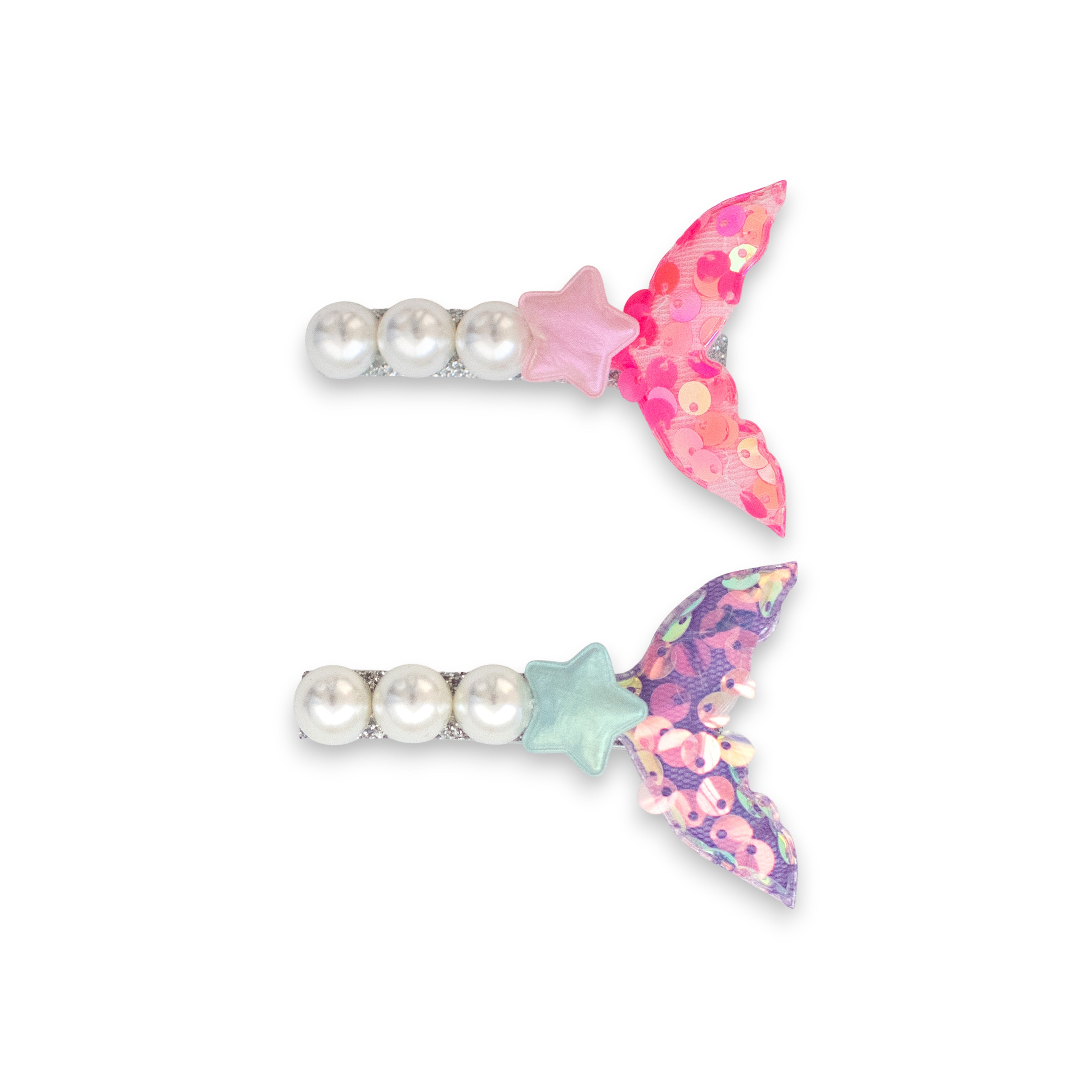 Girls' 2pk Glitter Sequin &amp; Pearls Mermaid Tail Hair Clips