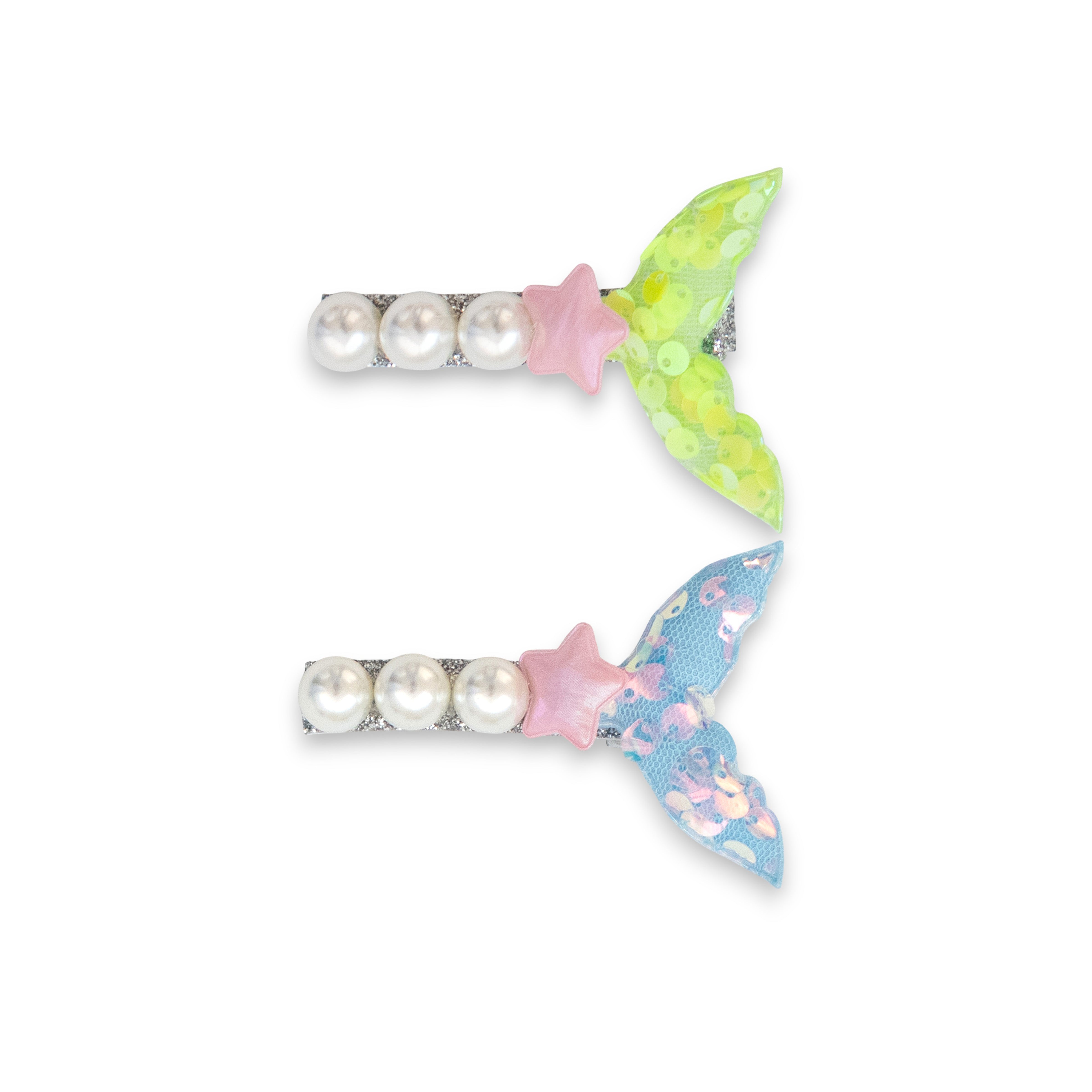 Girls' 2pk Glitter Sequin &amp; Pearls Mermaid Tail Hair Clips