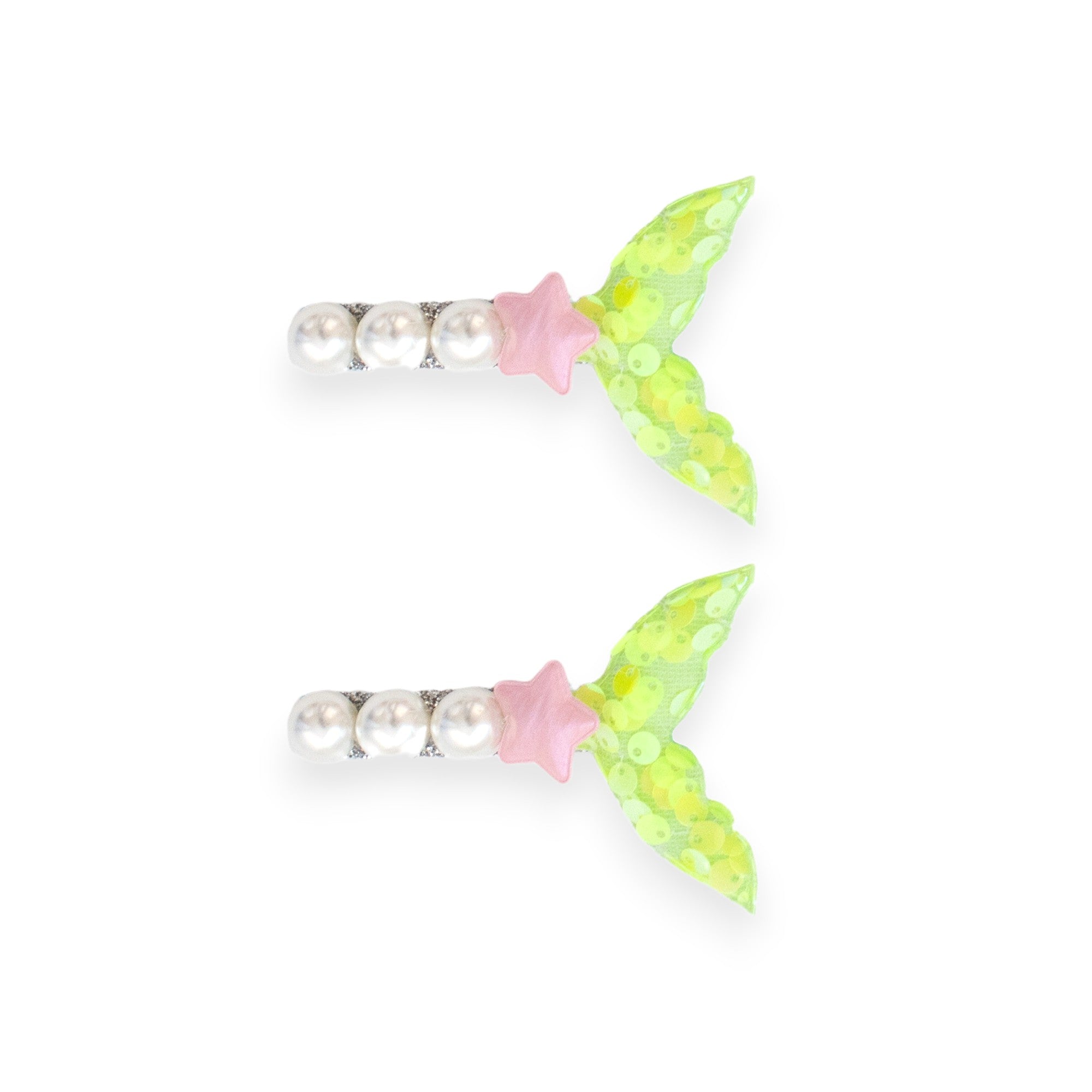 Summer Crystal 2Pcs Pearl Sequins Mermaid Tail Hair Clips For Girls