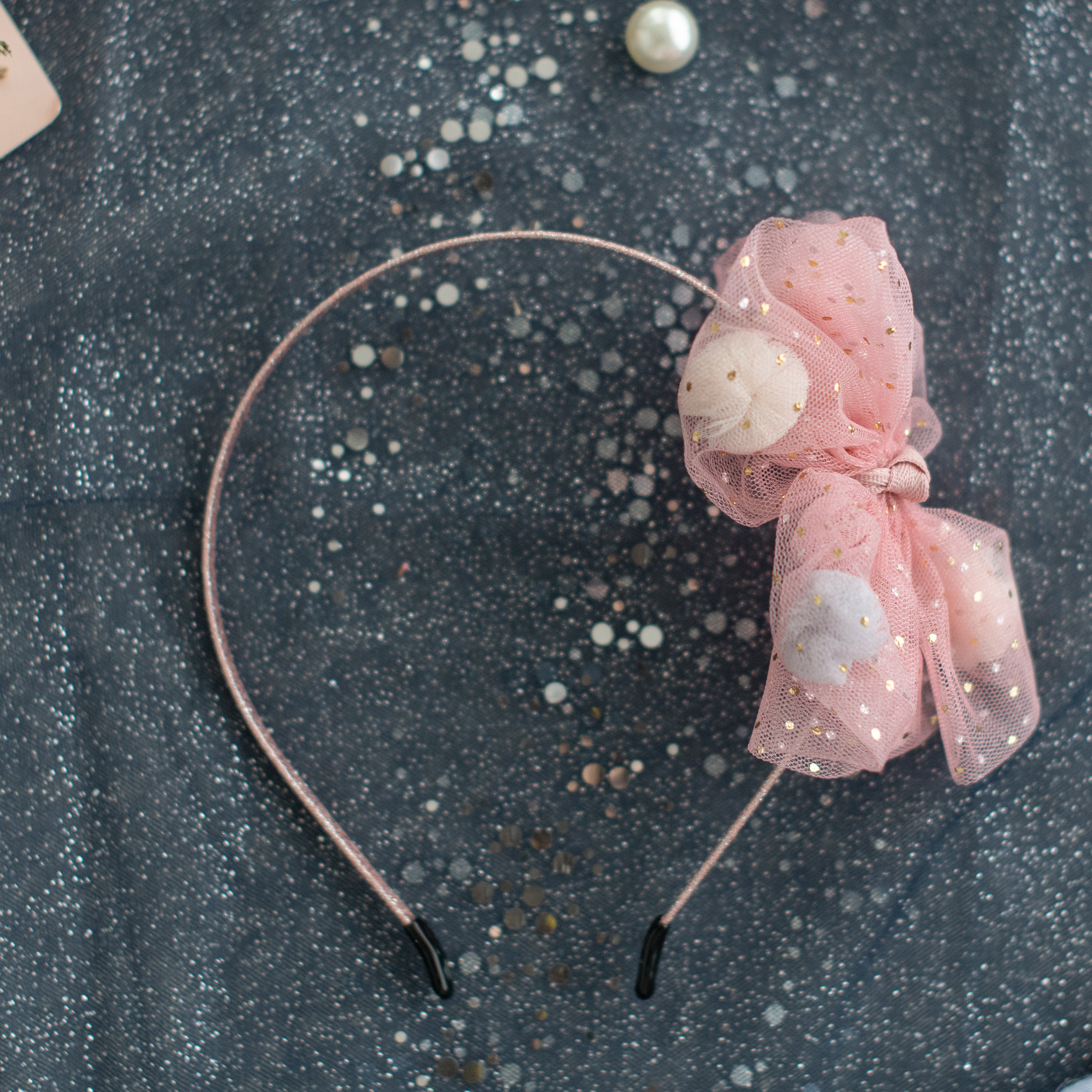 Girls' Tulle Mesh Pompoms Bow Headband