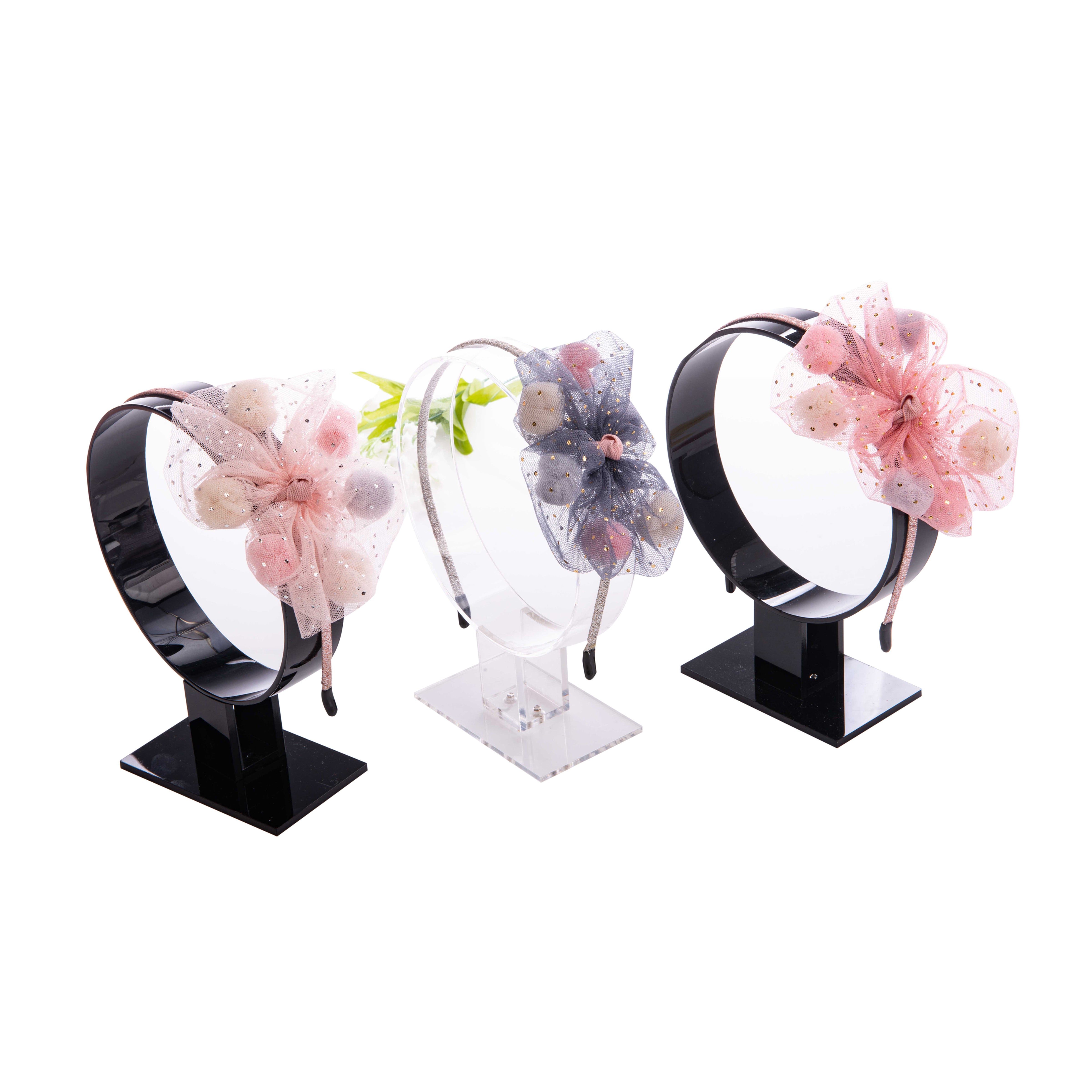 Girls' Tulle Mesh Pompoms Bow Headband