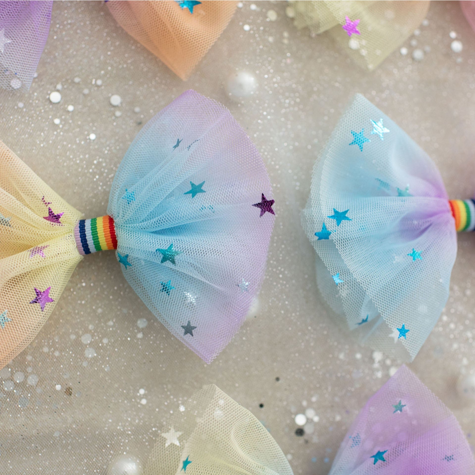 Summer Crystal 2 Rainbow Tulle Large Bow Hair Clips For Girls and Wome