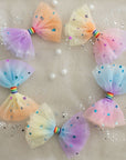 Summer Crystal 2 Rainbow Tulle Large Bow Hair Clips For Girls and Women