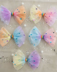 Summer Crystal Rainbow Tulle Large Bow Alligator Hair Clips 5x4 Inch - Pack of 2