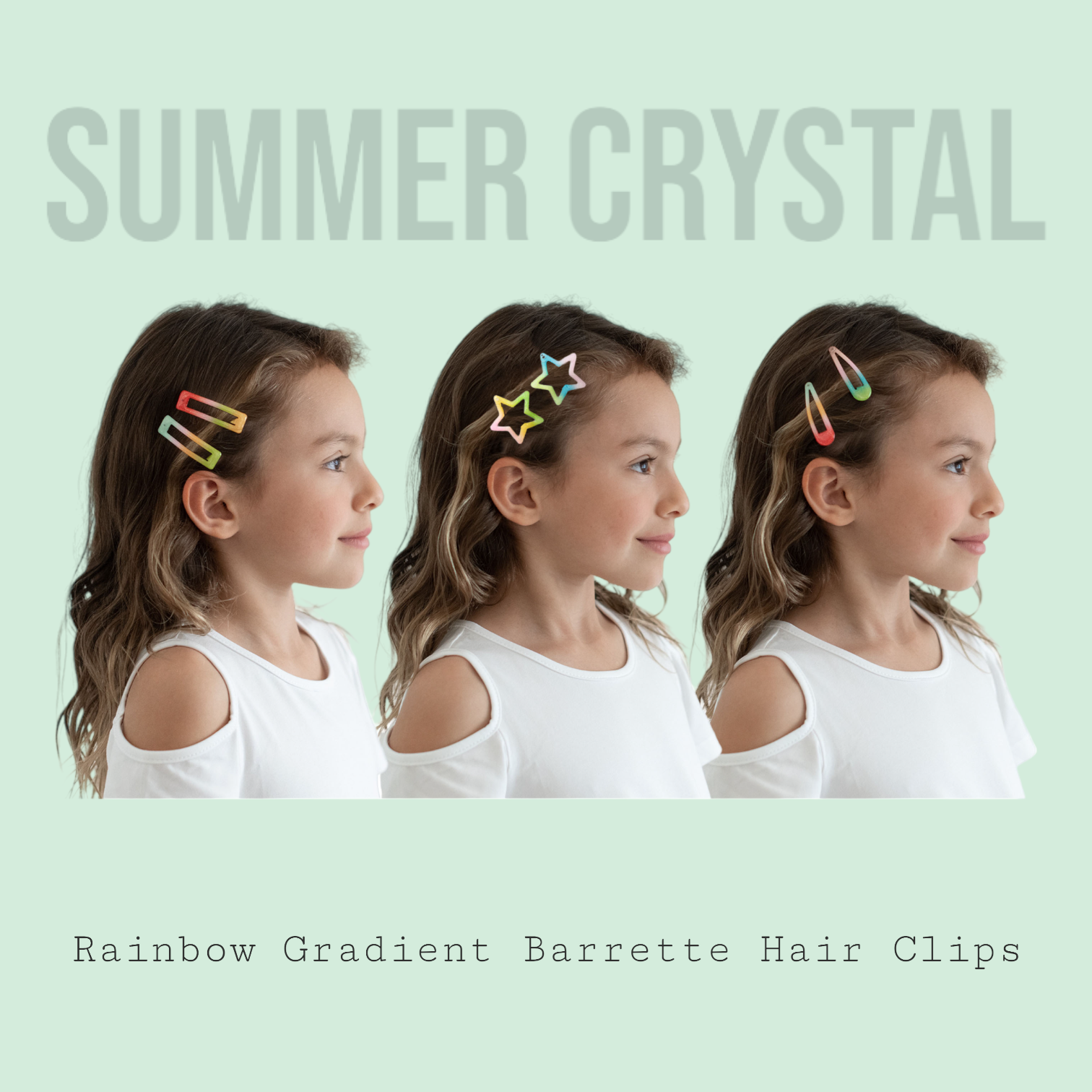 Summer Crystal 2 Inch Barrettes Metal Snap Hair Clips - Rainbow Gradient - Pack of 30