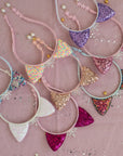 Summer Crystal Small Sequin Cat Ears Headband with Pearl Earring Pendants