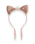 Summer Crystal Small Sequin Cat Ears Headband with Pearl Earring Pendants
