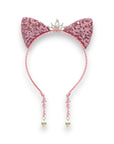 Summer Crystal Small Sequin Cat Ears Headband with Pearl Earring Pendants