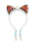 Summer Crystal Small Sequin Cat Ears Headband with Pearl Earring Pendants