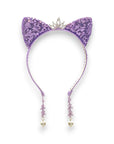 Summer Crystal Small Sequin Cat Ears Headband with Pearl Earring Pendants