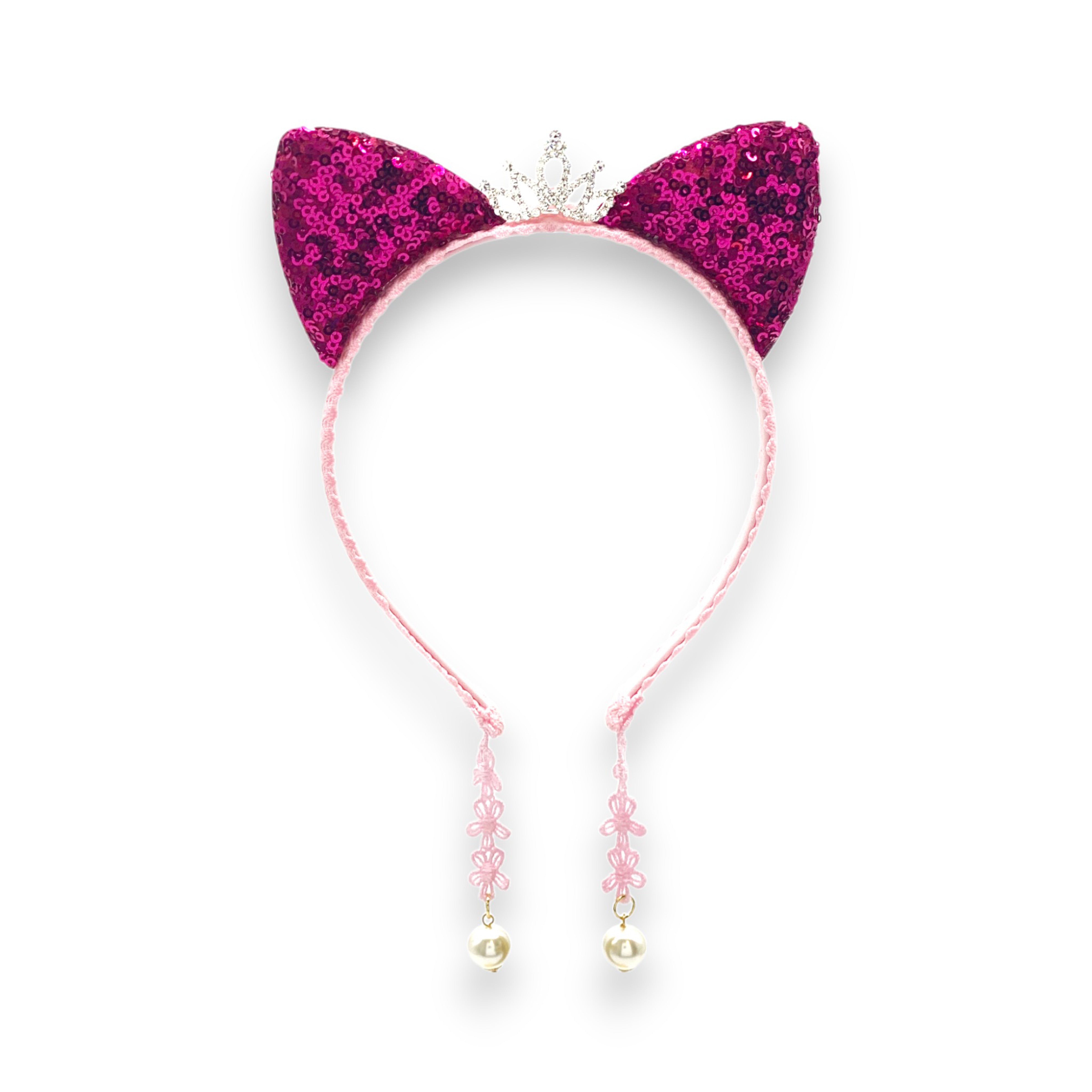 Summer Crystal Small Sequin Cat Ears Headband with Pearl Earring Pendants