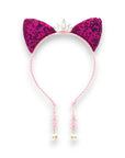 Summer Crystal Small Sequin Cat Ears Headband with Pearl Earring Pendants