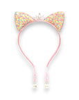 Summer Crystal Small Sequin Cat Ears Headband with Pearl Earring Pendants