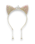 Summer Crystal Small Sequin Cat Ears Headband with Pearl Earring Pendants