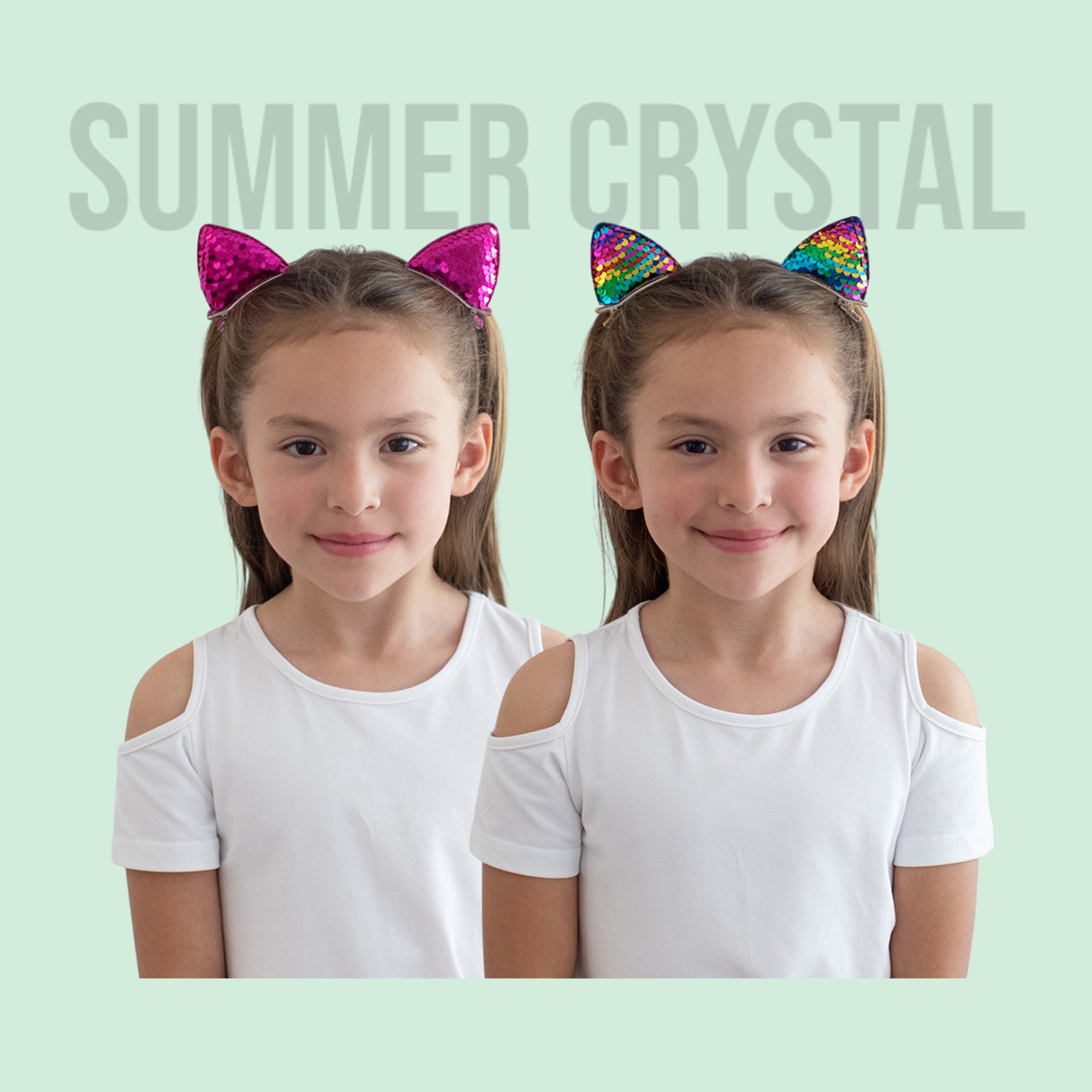 Summer Crystal - Large Sequin Cat Ears Hair Clips - 1 Pair
