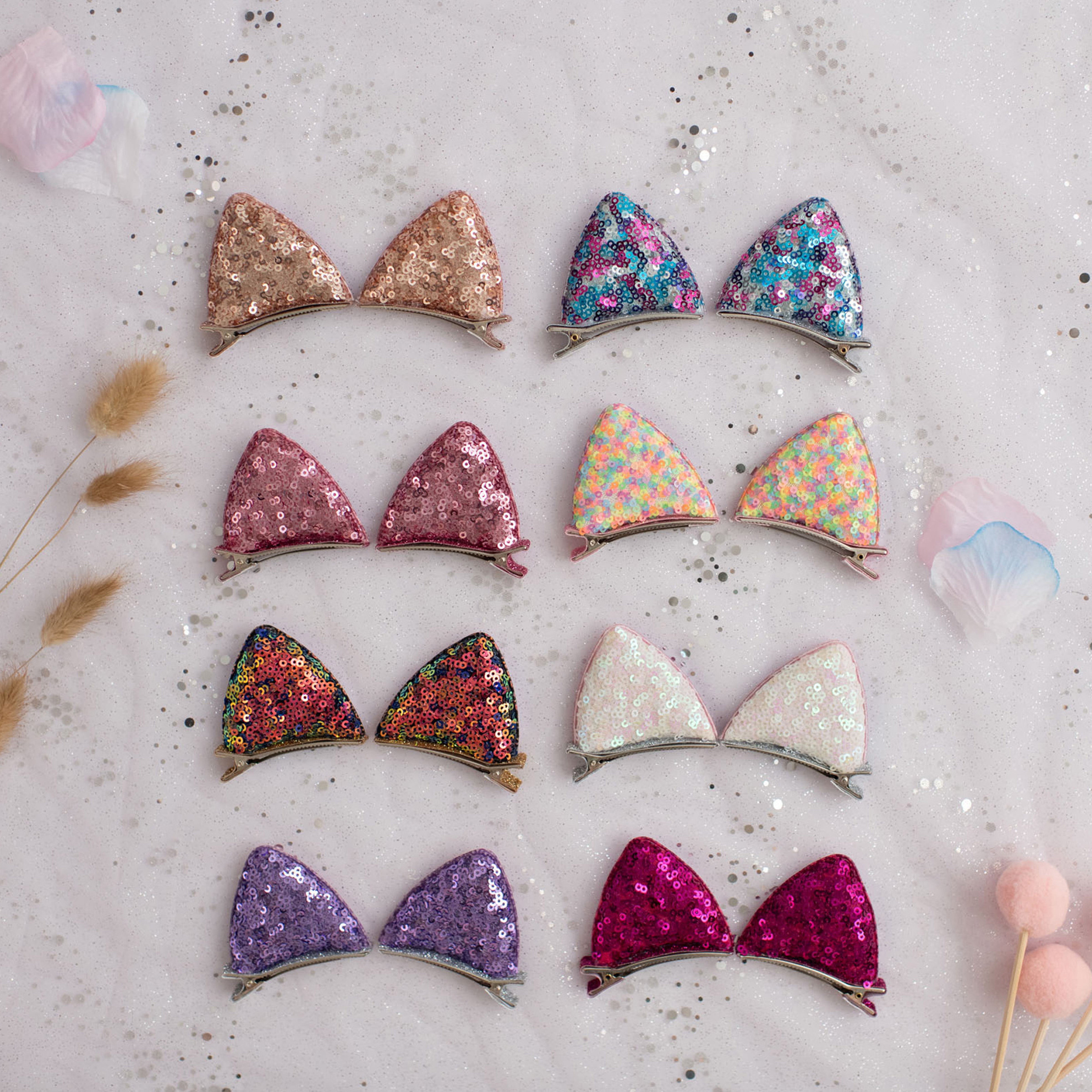Summer Crystal - Sequin Cat Ears Hair Clips - 1 Pair