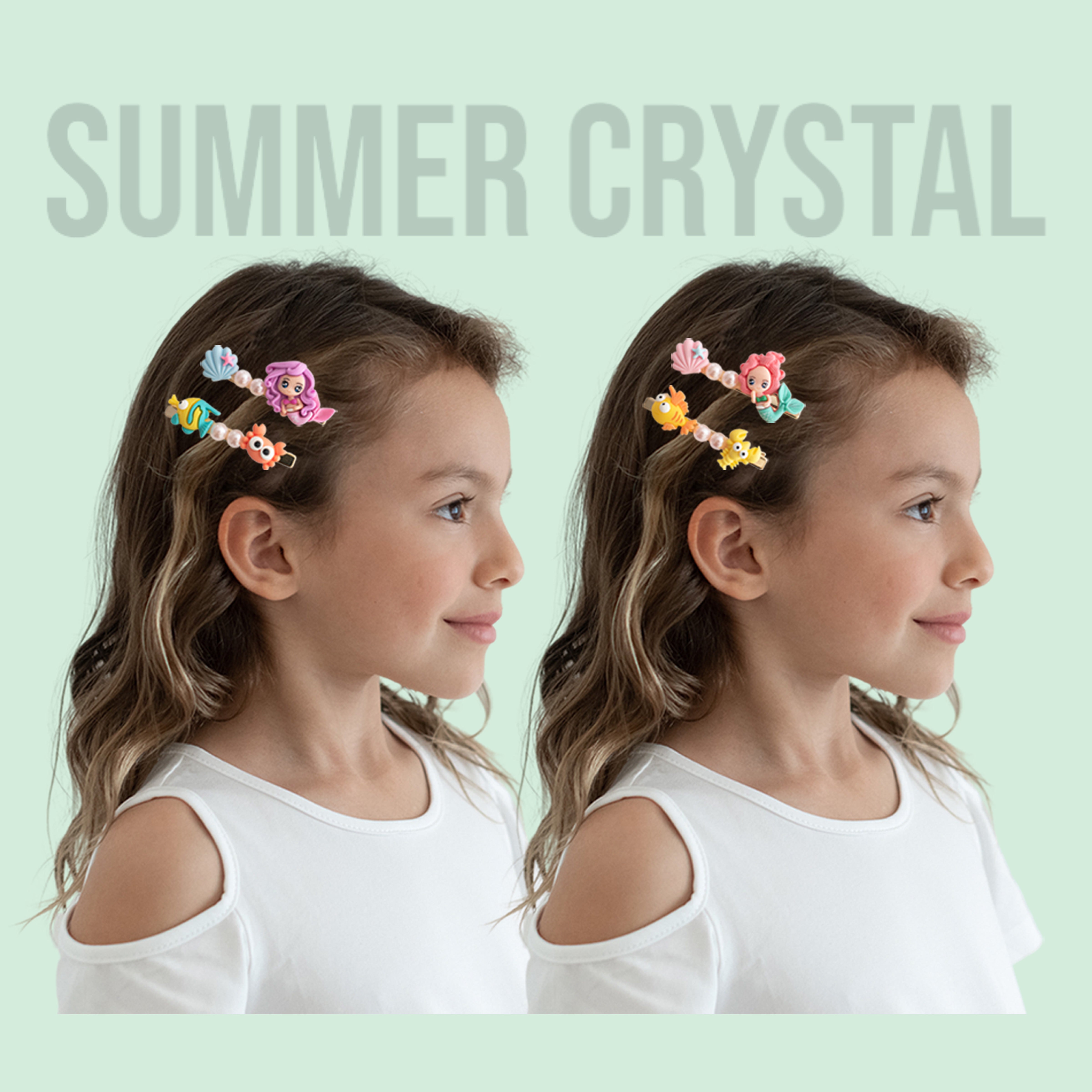 Summer Crystal - Pearls Mermaid Sea Life Hair Clips - 4 Pack
