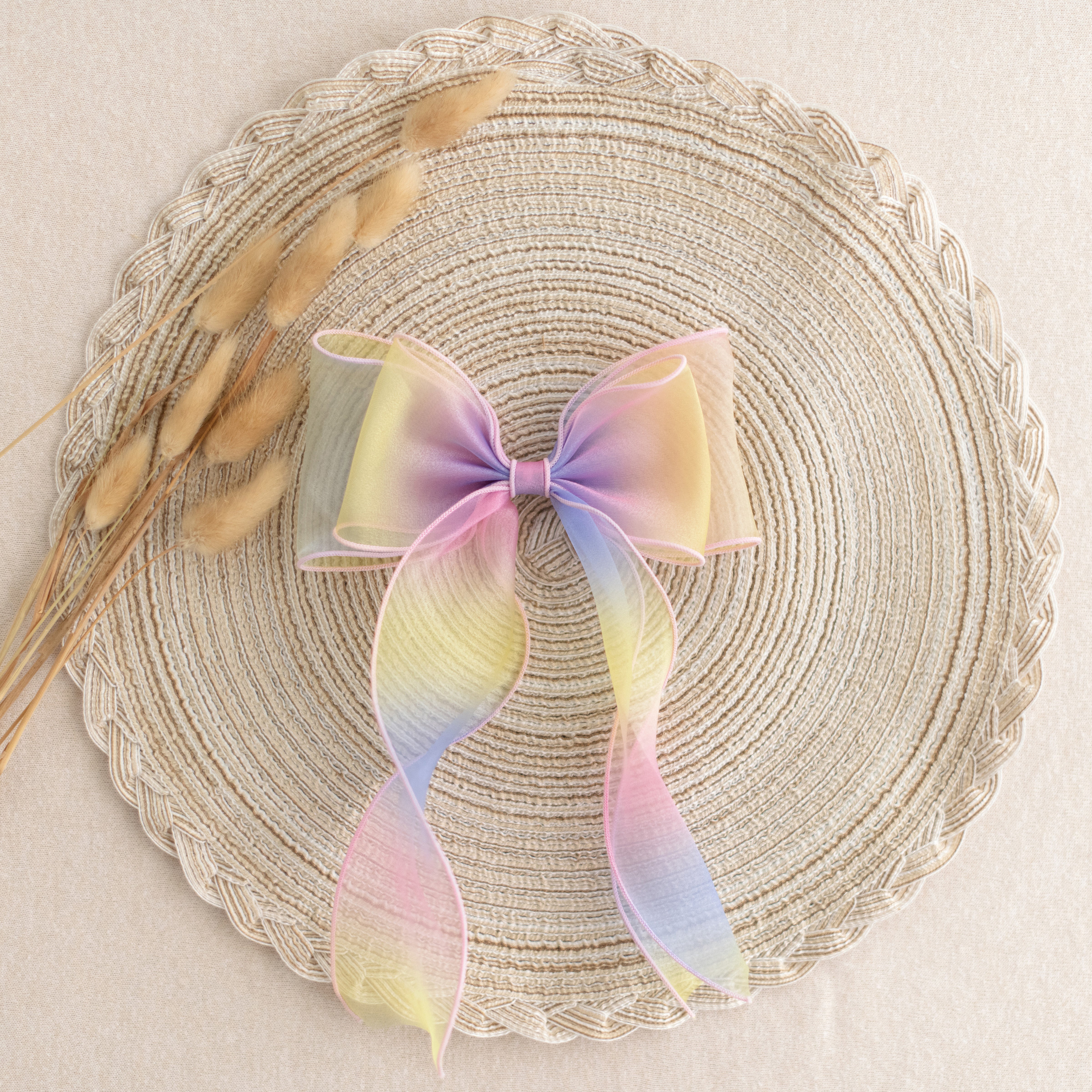 Summer Crystal - Organza Bow Hair Hair Clip with Long Flowing Ribbons - 1 Pack