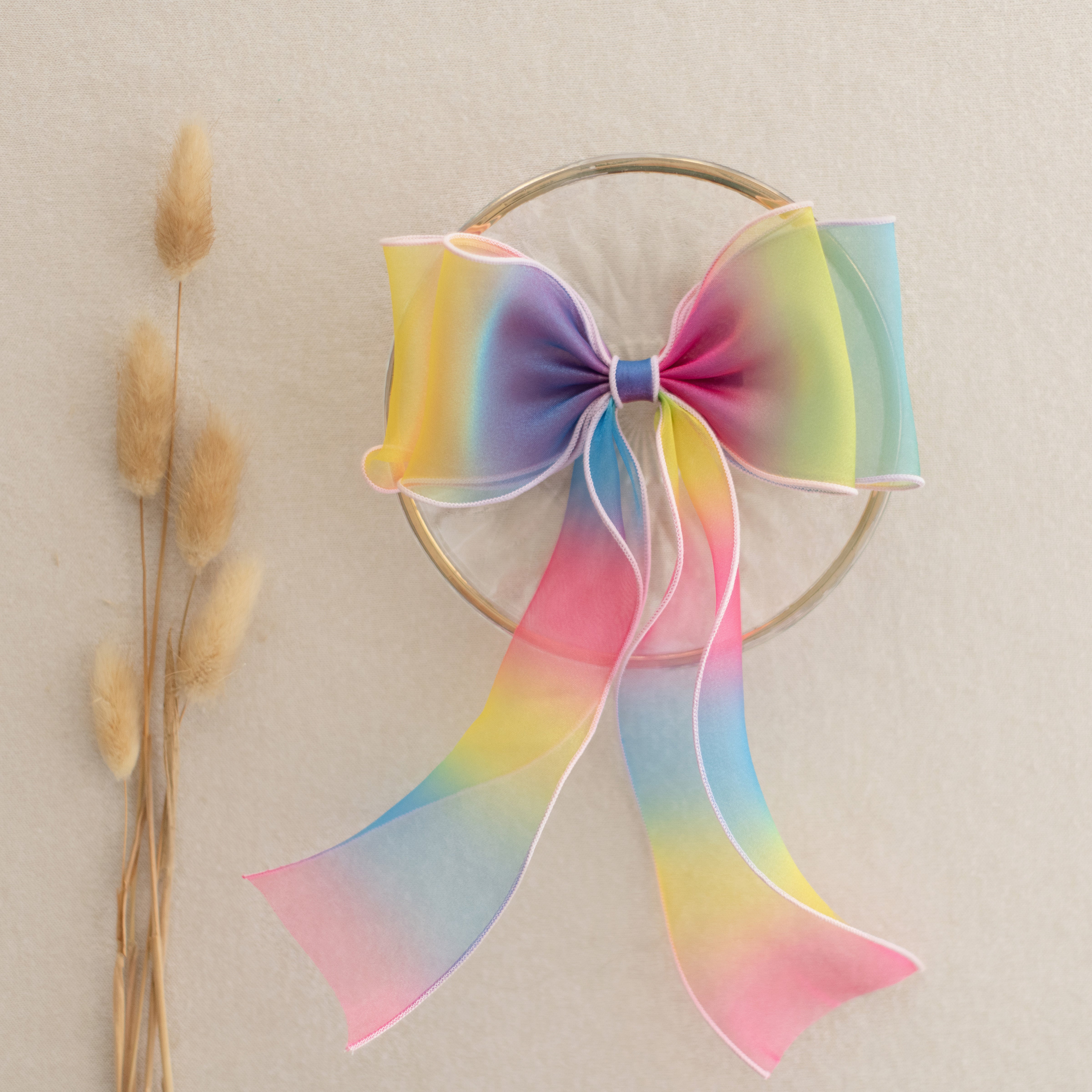 Summer Crystal - Organza Bow Hair Hair Clip with Long Flowing Ribbons