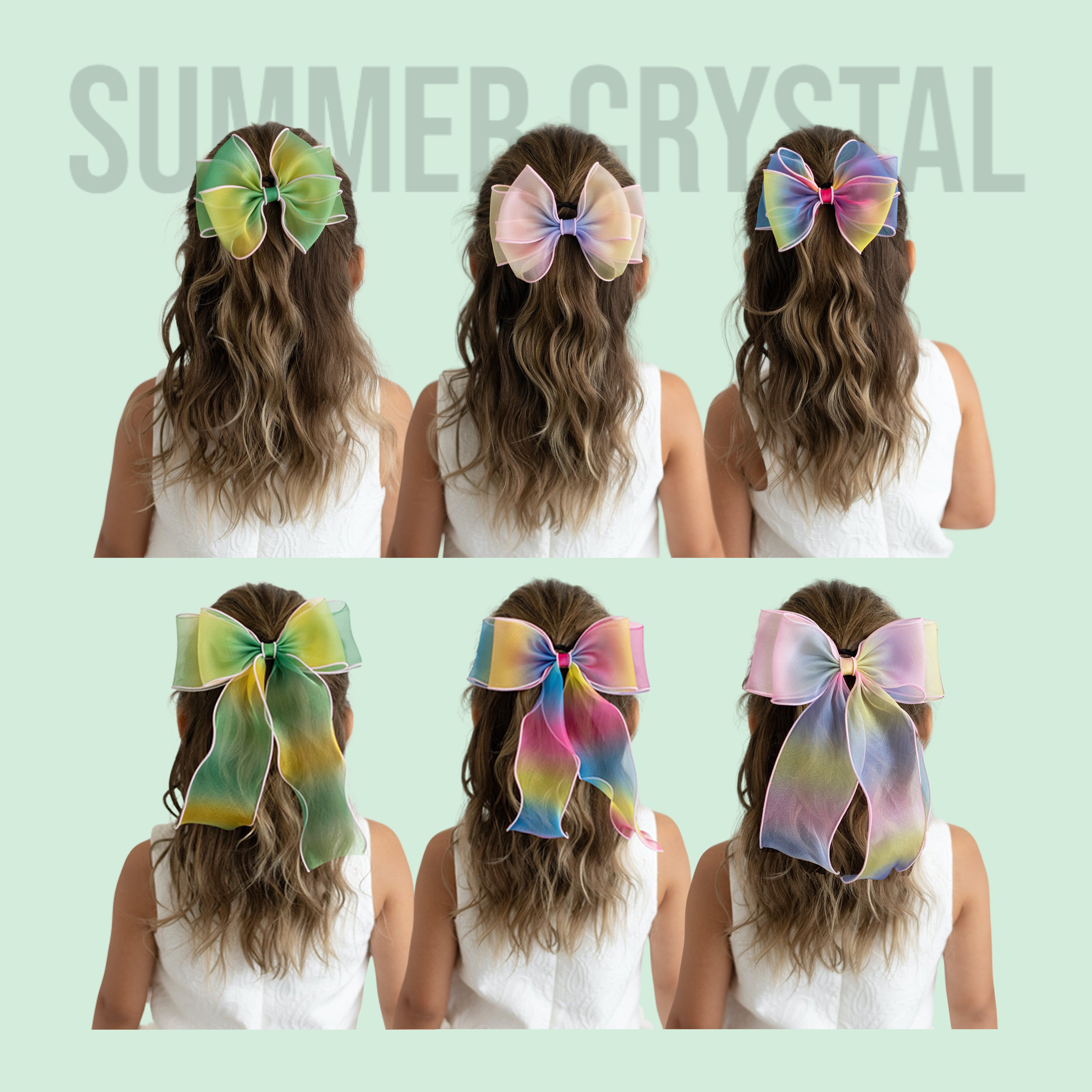 Summer Crystal - Organza Bow Hair Hair Clip with Long Flowing Ribbons - 1 Pack
