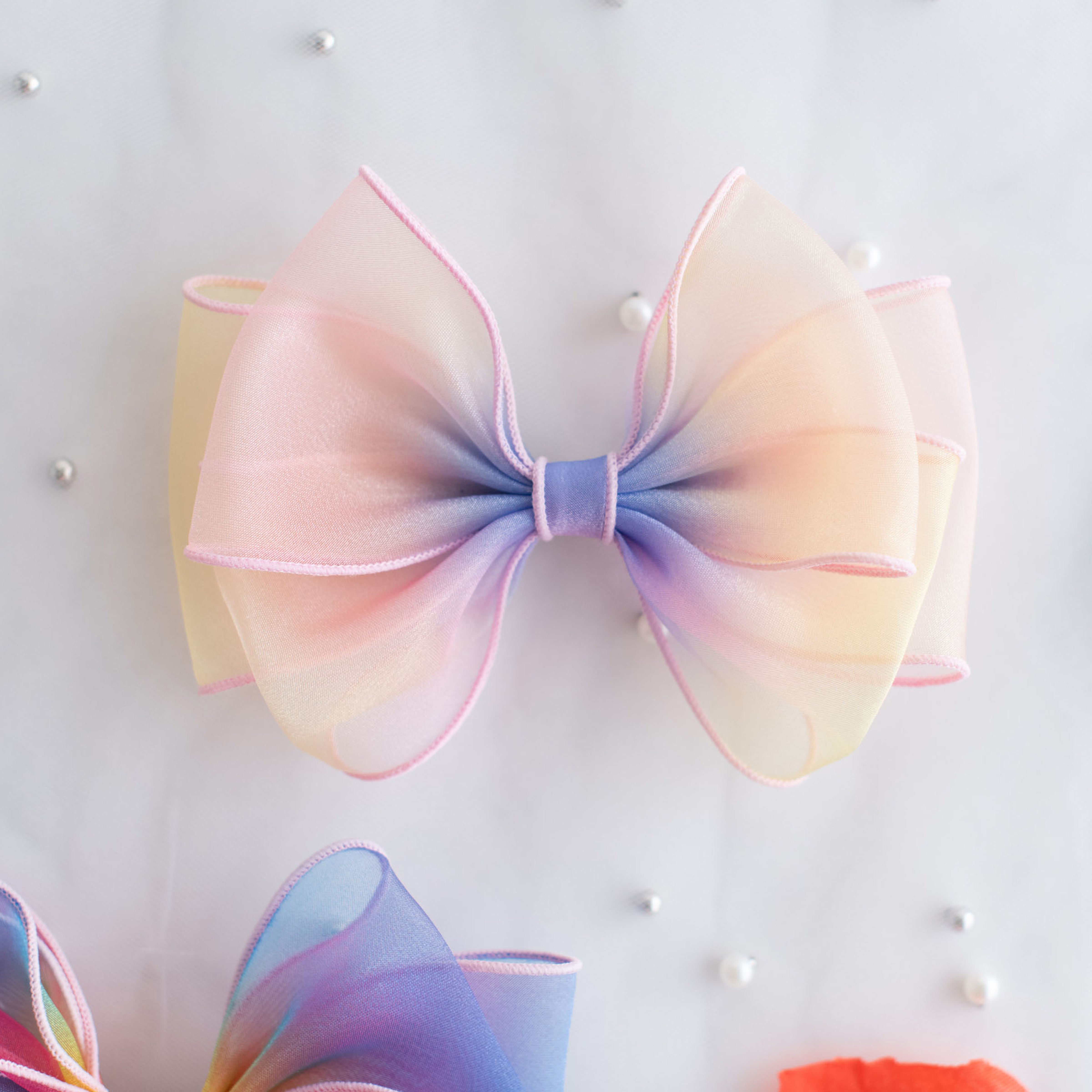 Summer Crystal - Organza Bow Hair Hair Clip with Long Flowing Ribbons - 1 Pack