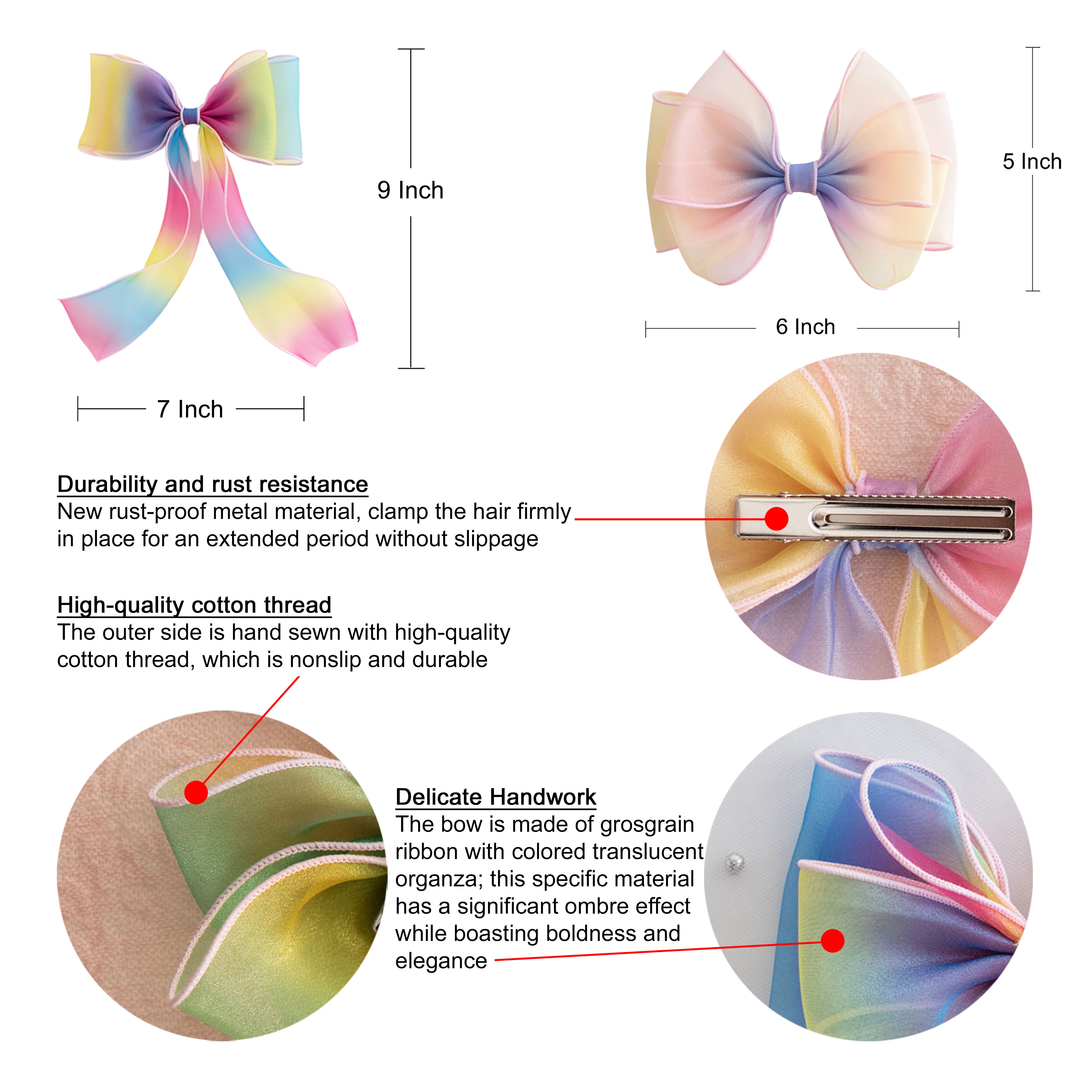 Summer Crystal - Organza Bow Hair Hair Clip with Long Flowing Ribbons - 1 Pack