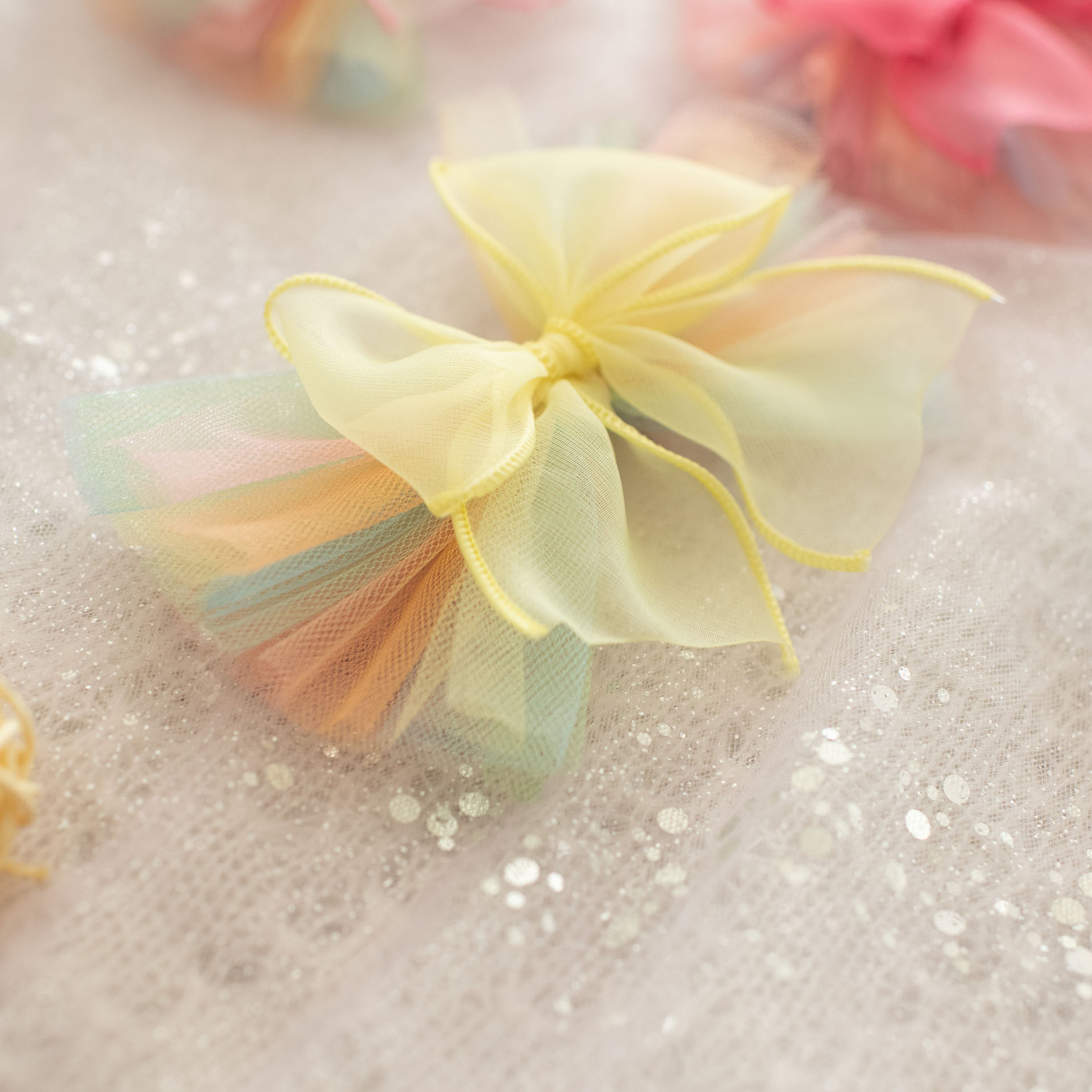 Summer Crystal - Organza Tulle Bow Hair Clip - 1 Pack