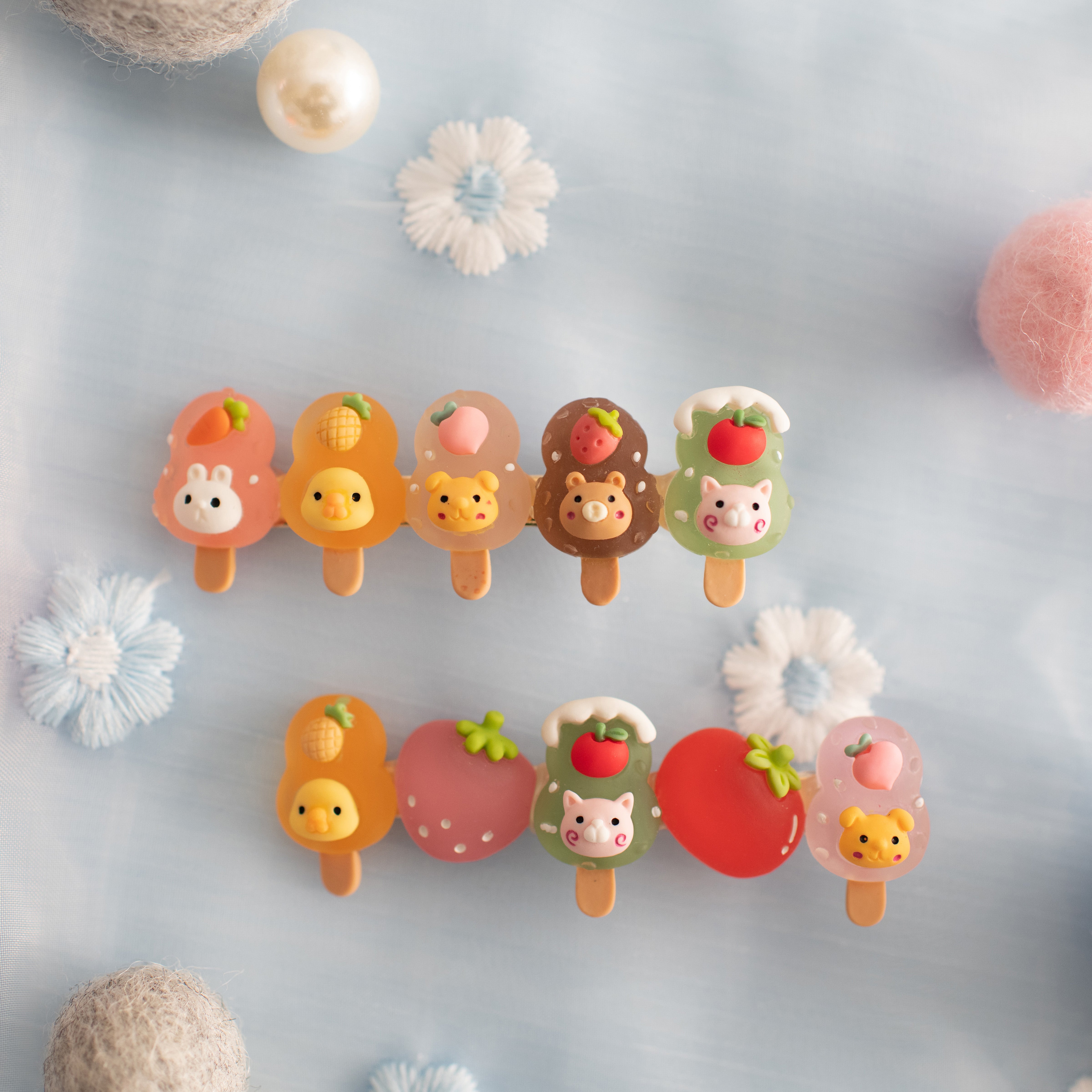 Summer Crystal Fruit Animal Popsicle Alligator Clips - 4 Pcs Set