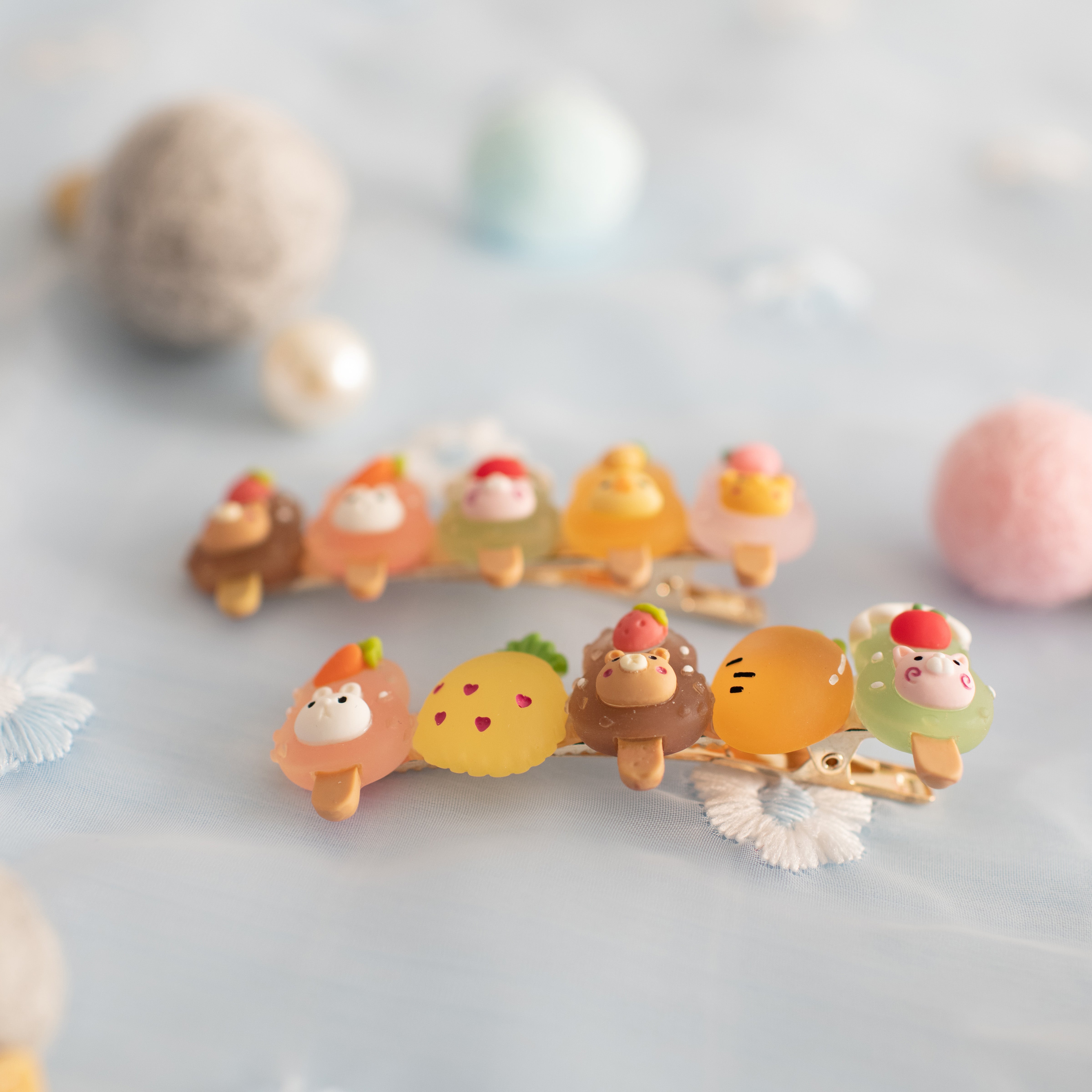 Summer Crystal Fruit Animal Popsicle Alligator Clips - 4 Pcs Set