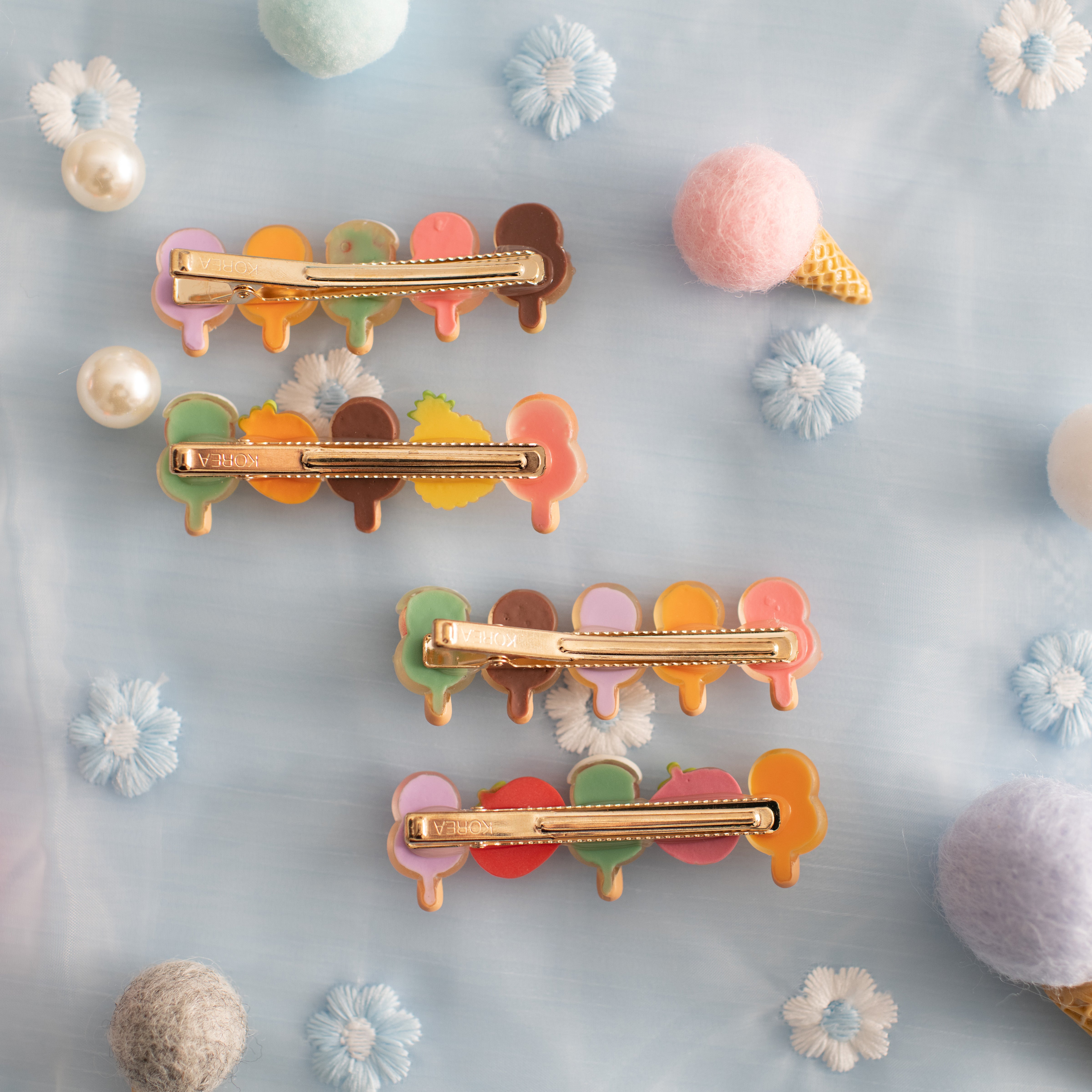 Summer Crystal Fruit Animal Popsicle Alligator Clips - 4 Pcs Set