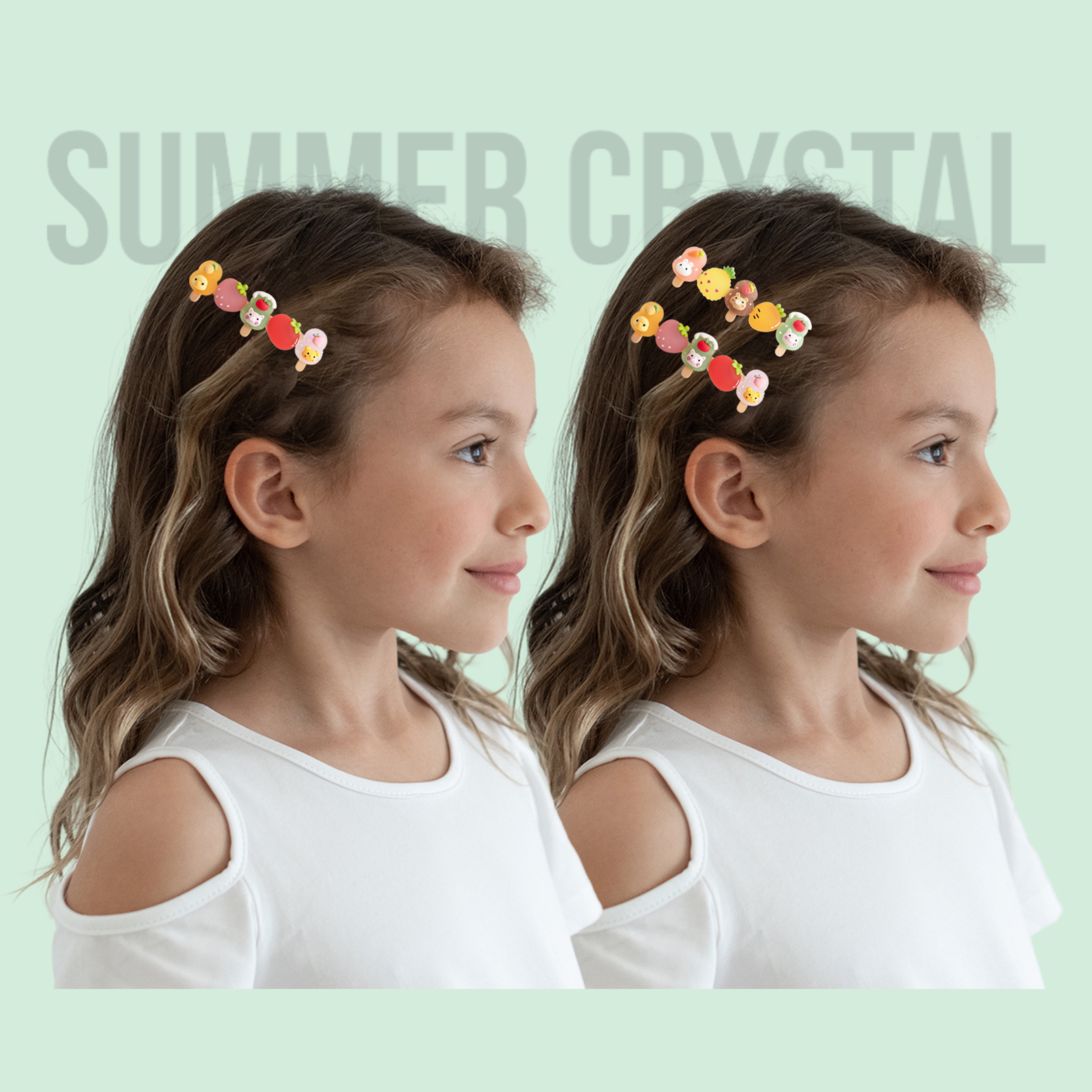 Summer Crystal Fruit Animal Popsicle Alligator Clips - 4 Pcs Set