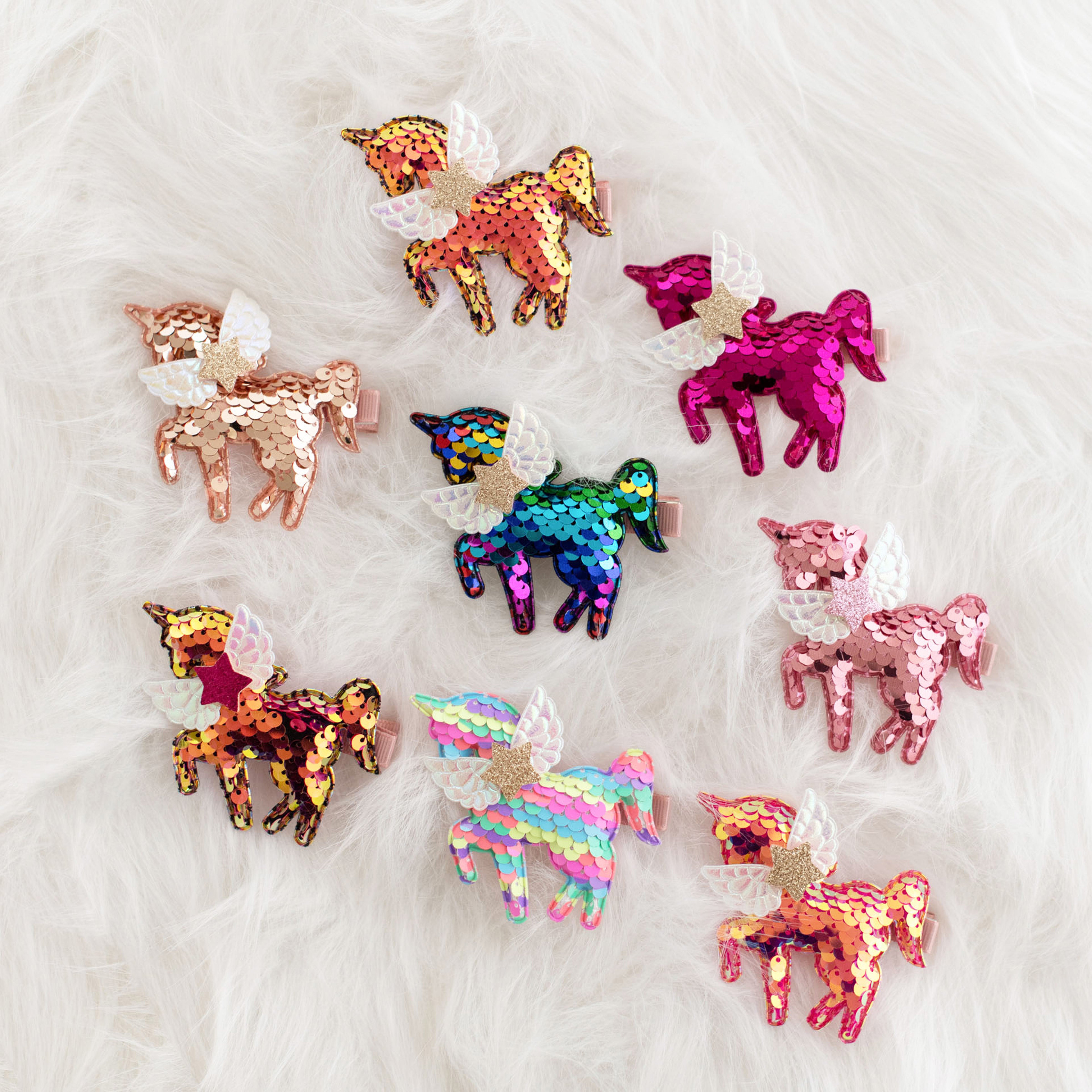 Summer Crystal - Winged Sequin Unicorn Hair Clip - 1 Pack