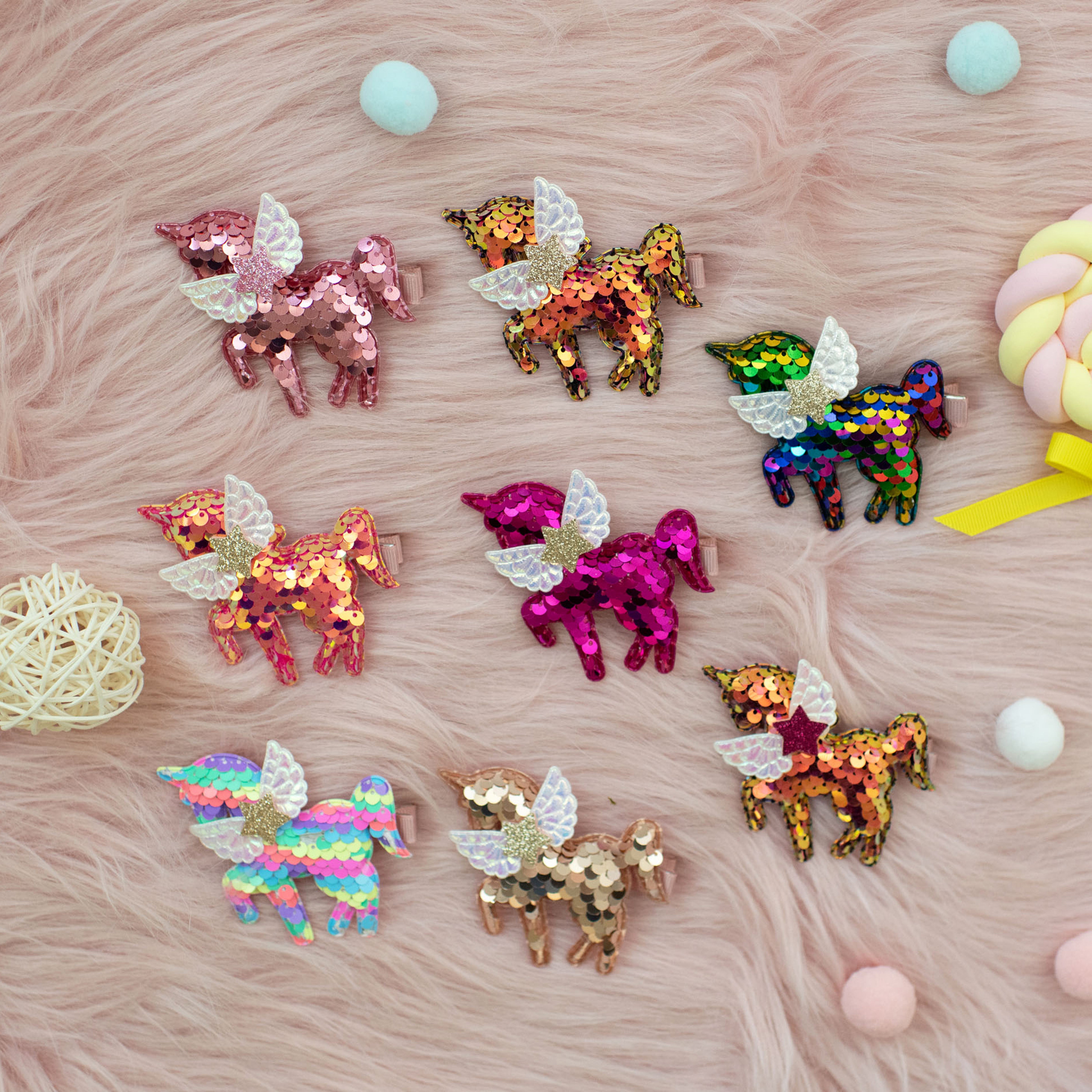 Summer Crystal - Winged Sequin Unicorn Hair Clip - 1 Pack